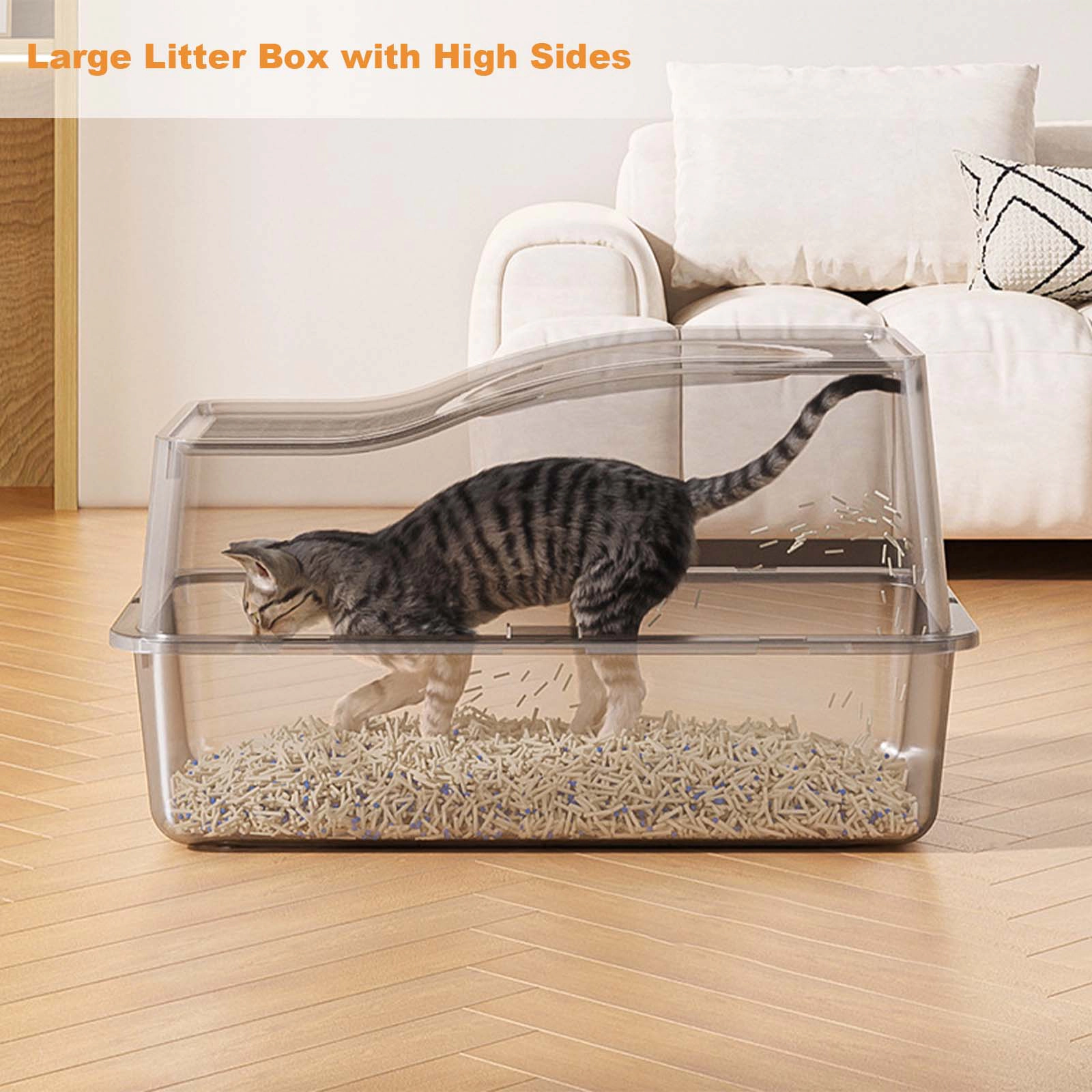 XL Enclosed Stainless-Steel Cat Litter Box, Raised Hollow-Cover Anti-Tracking Toilet 60x40x39.5cm, Gray