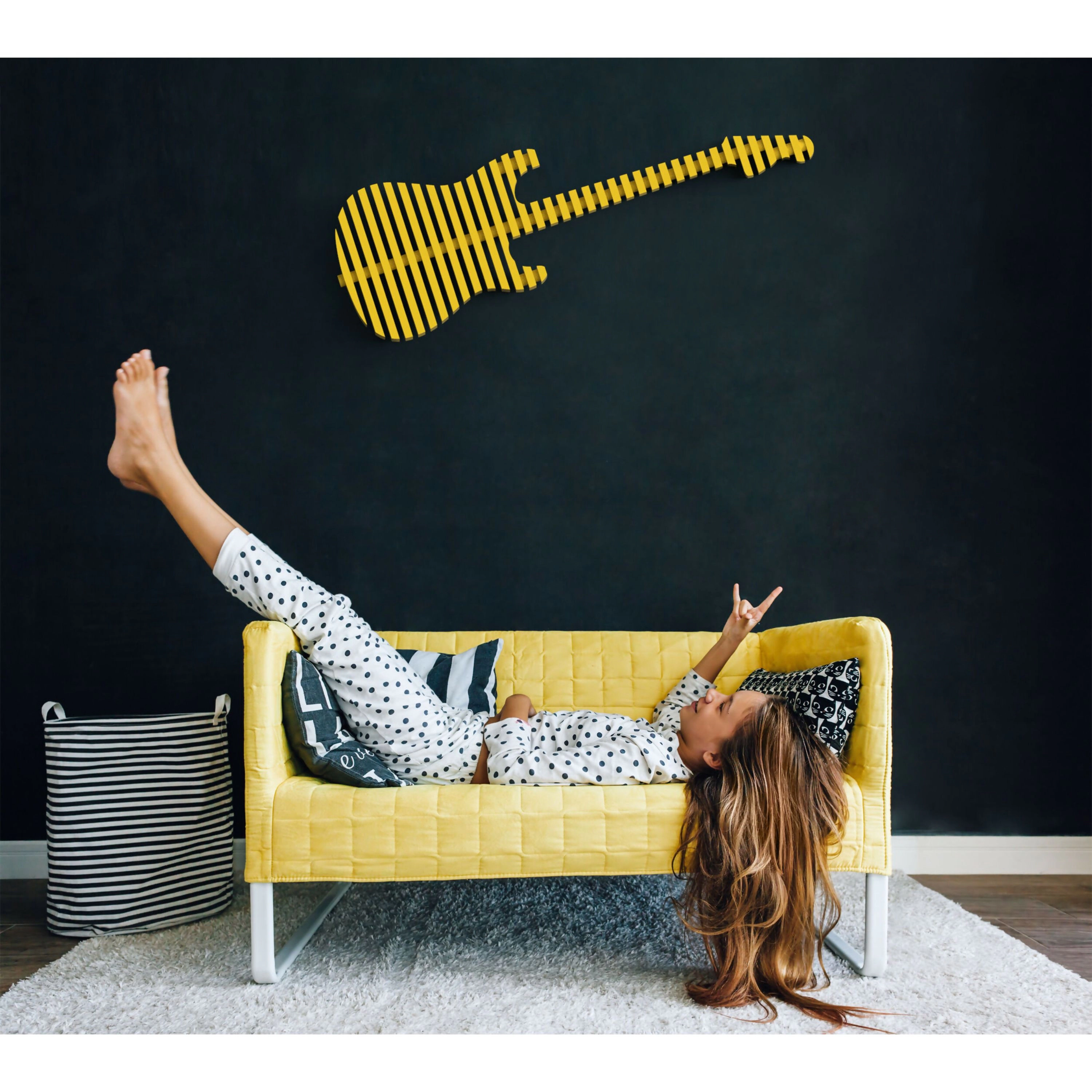 Wear Sierra Parametric Yellow 3D Guitar Wood Wall Art