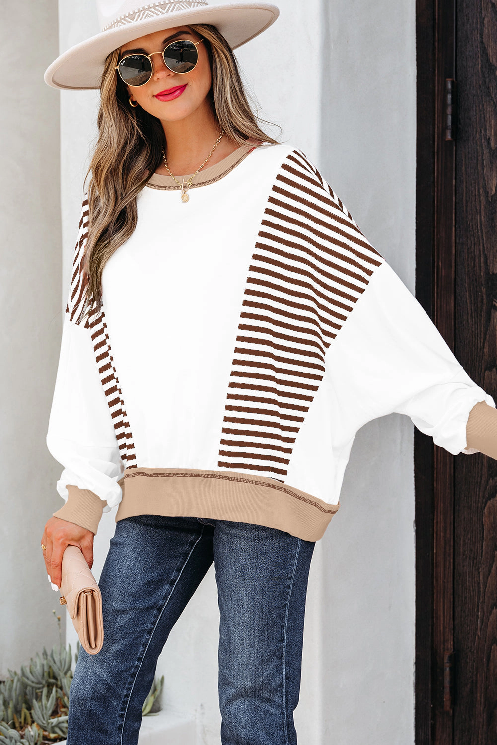 Threaded Pear Women's Zyla Contrast Stitching Oversize Sweatshirt