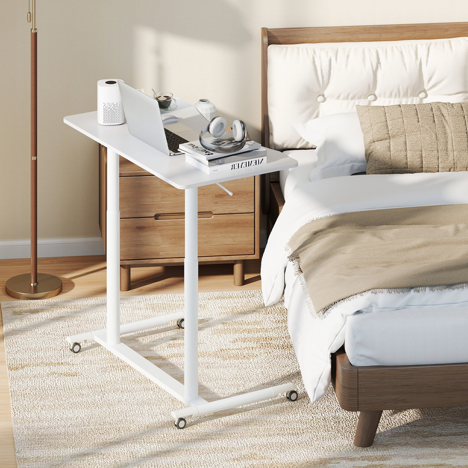 SUGIFT Height Adjustable Computer Desk White Sit to Stand Rolling Table