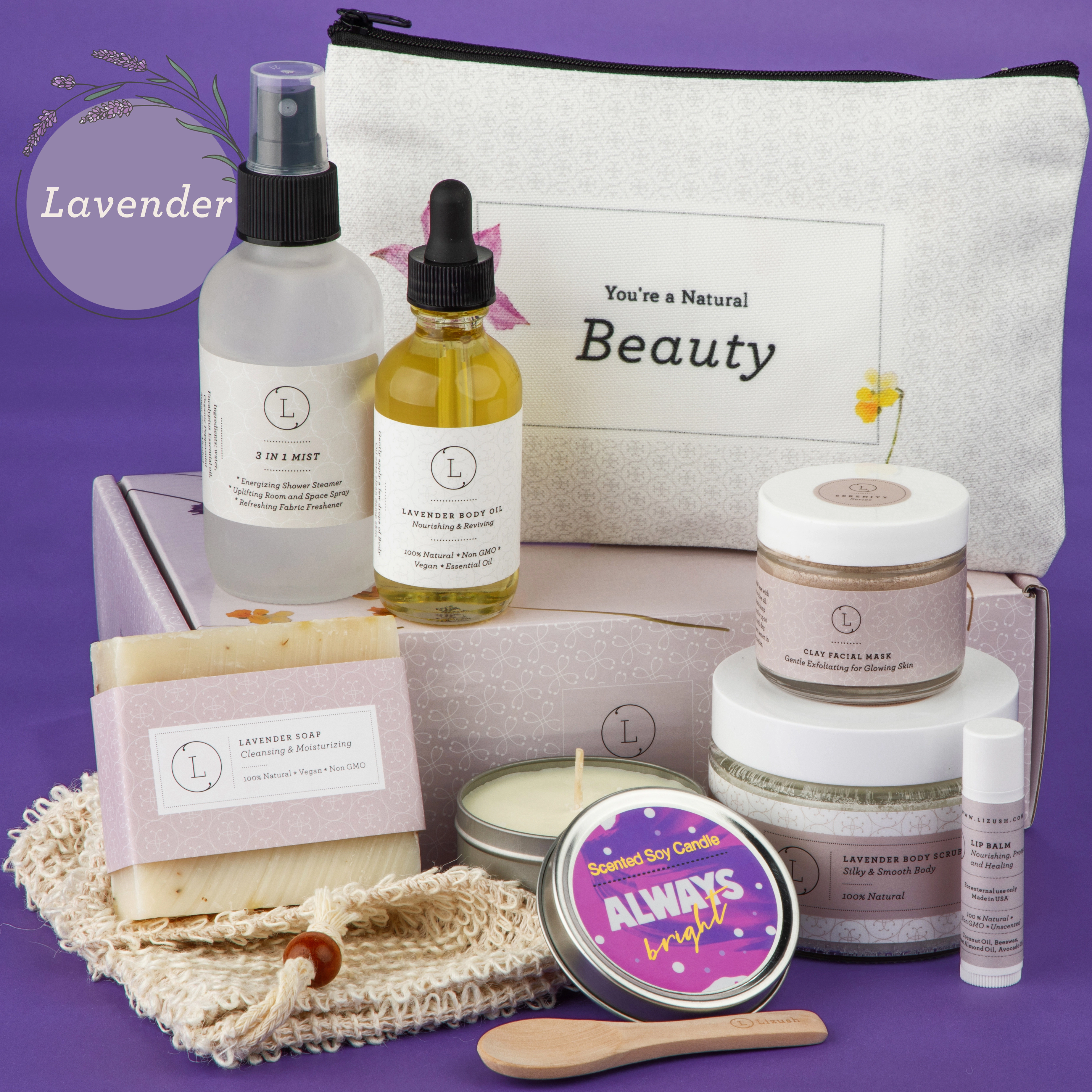 Lizush Lavender Pampering Spa Gift Box - Natural Relaxing Gift Set for ALL Women/
