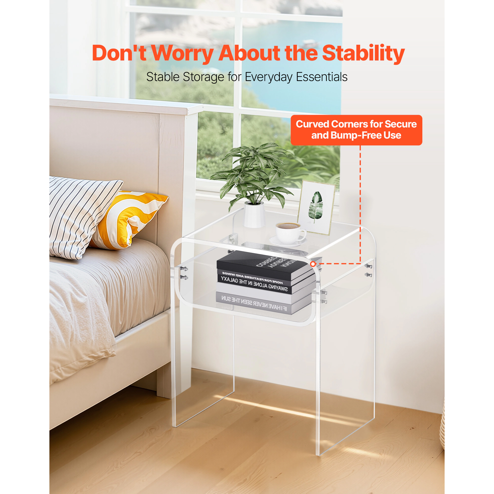 HONGGE Clear Acrylic Side End Table for Modern Desk