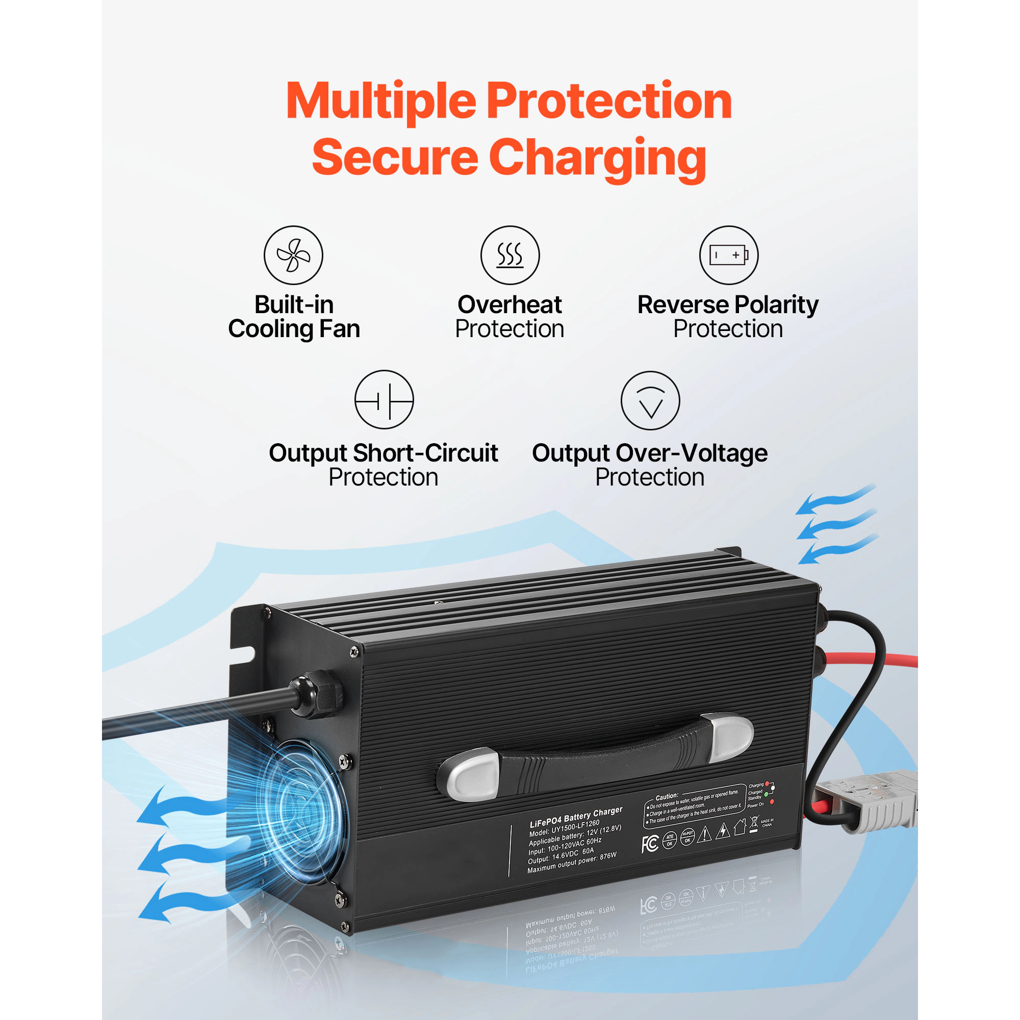 HONGGE Lithium Battery Charger, AC-DC LiFePO4 Smart with Connector, LED Indicator, 0V Activation