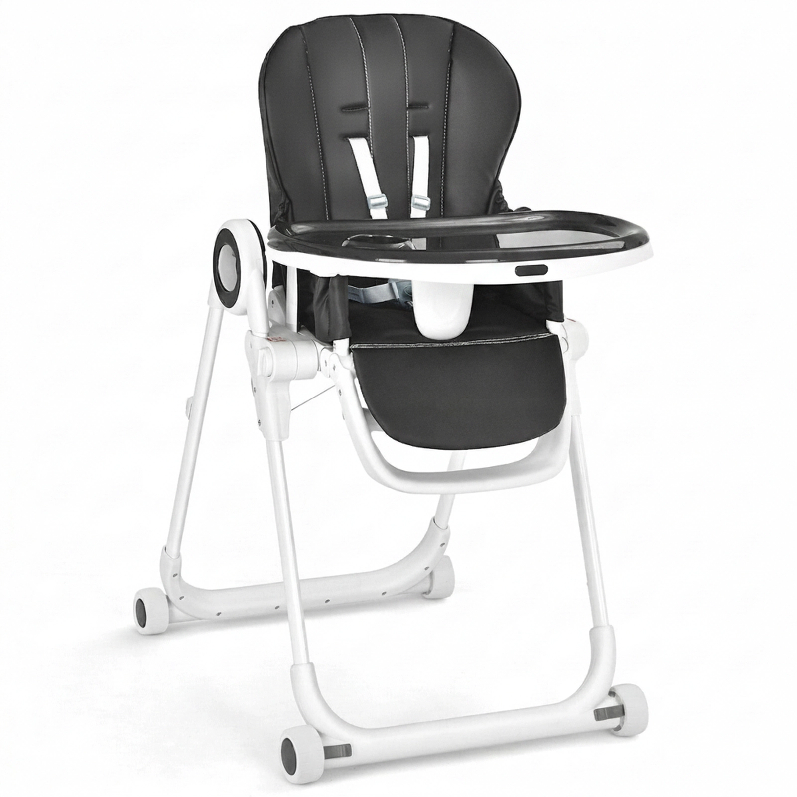 SUGIFT Black 6 Seat Heights 4 Lockable Wheels and Double Tray Foldable Baby High Chair