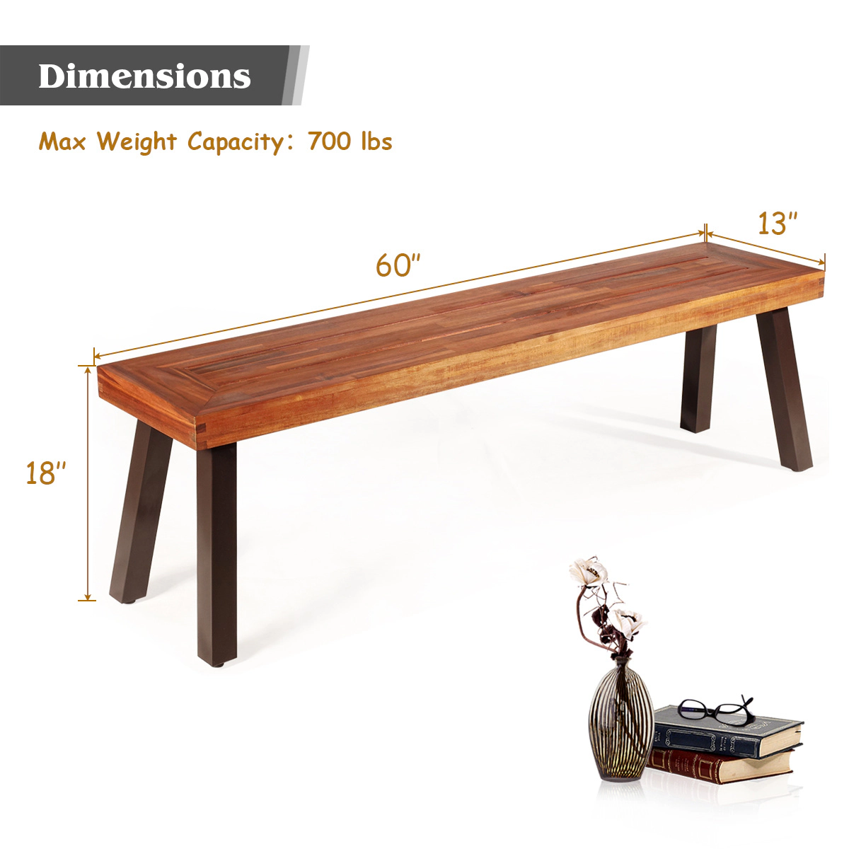 LJG Set of 2 Patio Acacia Wood Dining Benches