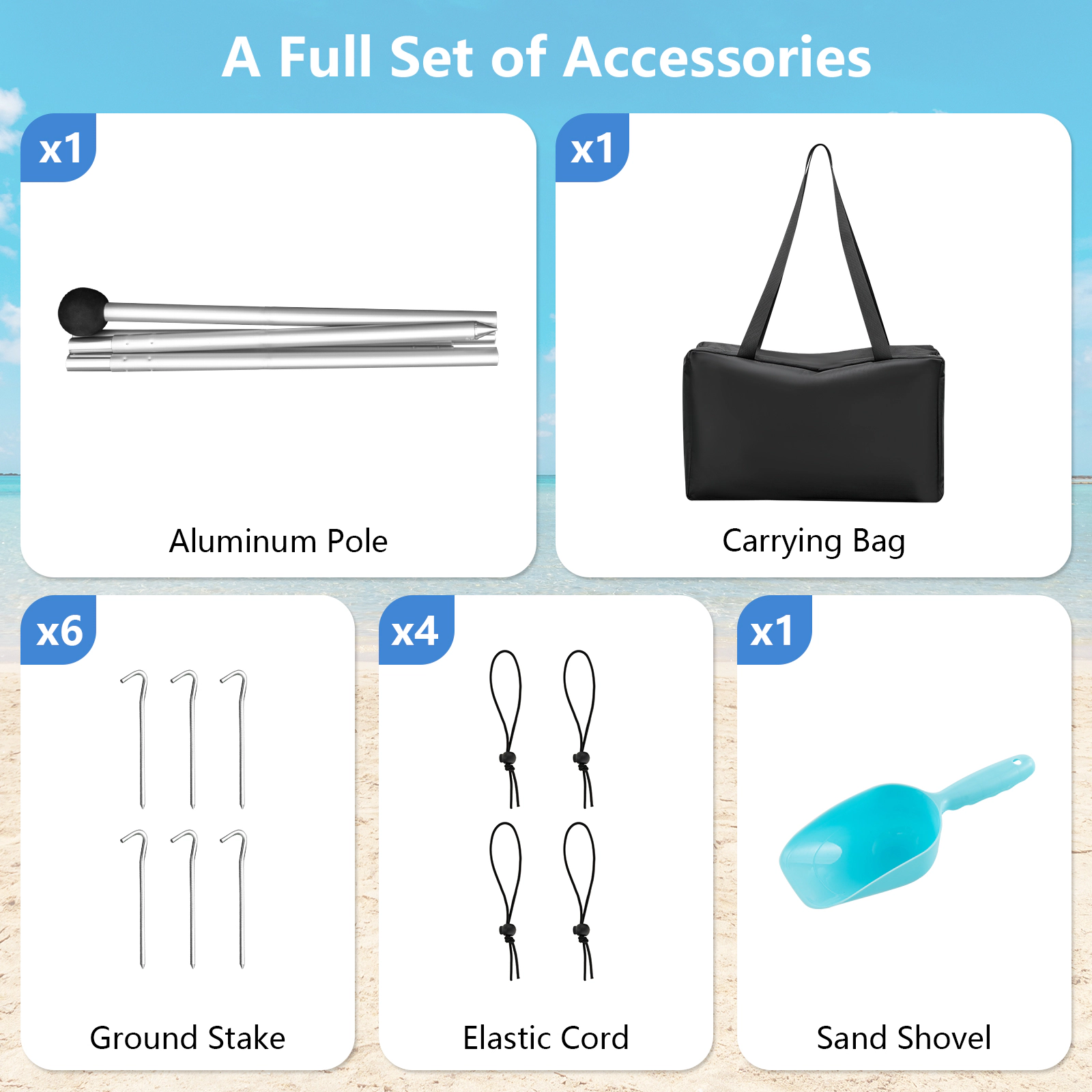 SUGIFT Blue 20-ft by 20-ft UPF50+ Lycra Beach Canopy Tent with Aluminum Pole Sand Shovel and Carry Bag