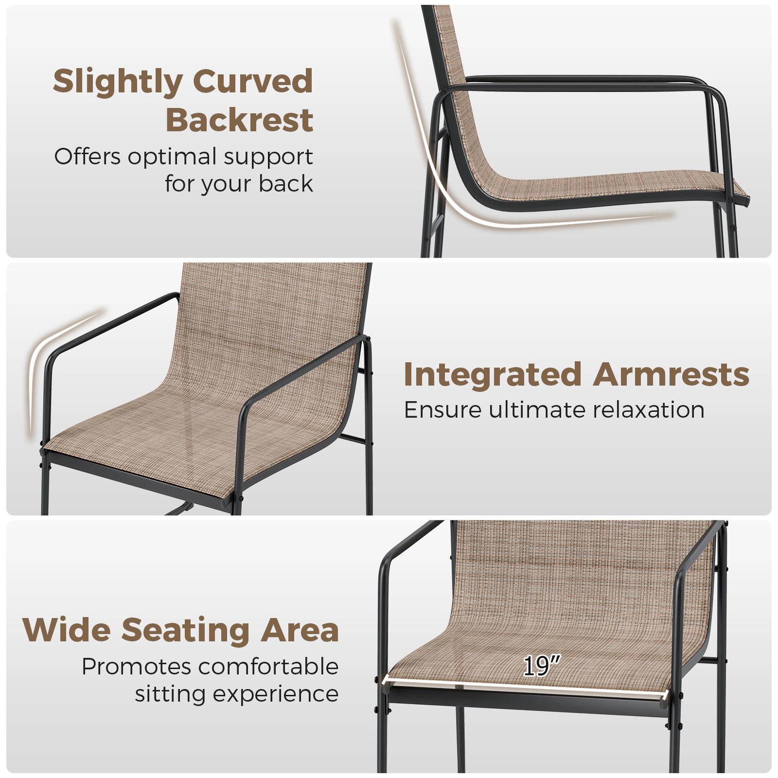 LJG Outdoor Dining Chairs Set of Patio Furniture Chair with Breathable Seat and Backrest