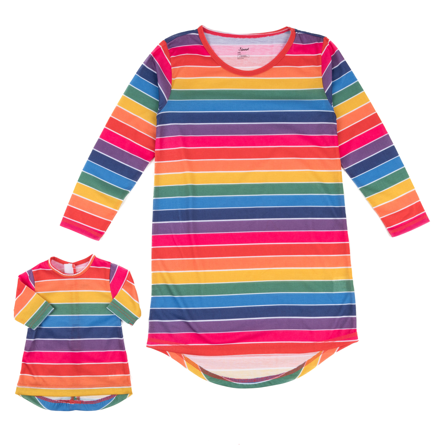 Leveret Girl & Doll Matching Rainbow Striped Long Sleeve Nightgown Set