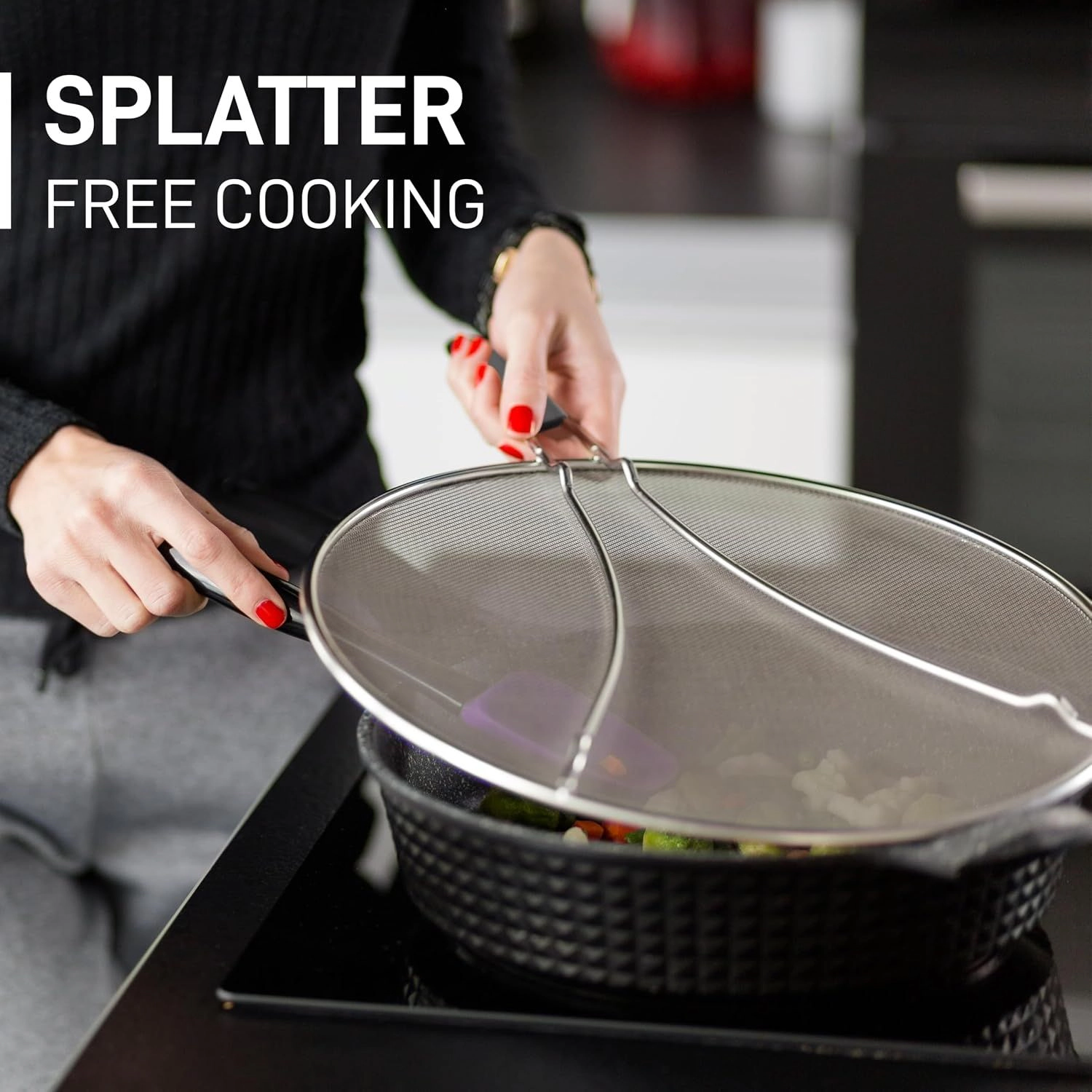 Zulay Kitchen Splatter Screen for Frying Pan 13 Inches - Grease Splatter Guard for Frying Pan