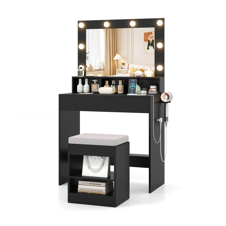 Hivvago Vanity Table Set With Lighted Mirror And Cushioned Stool