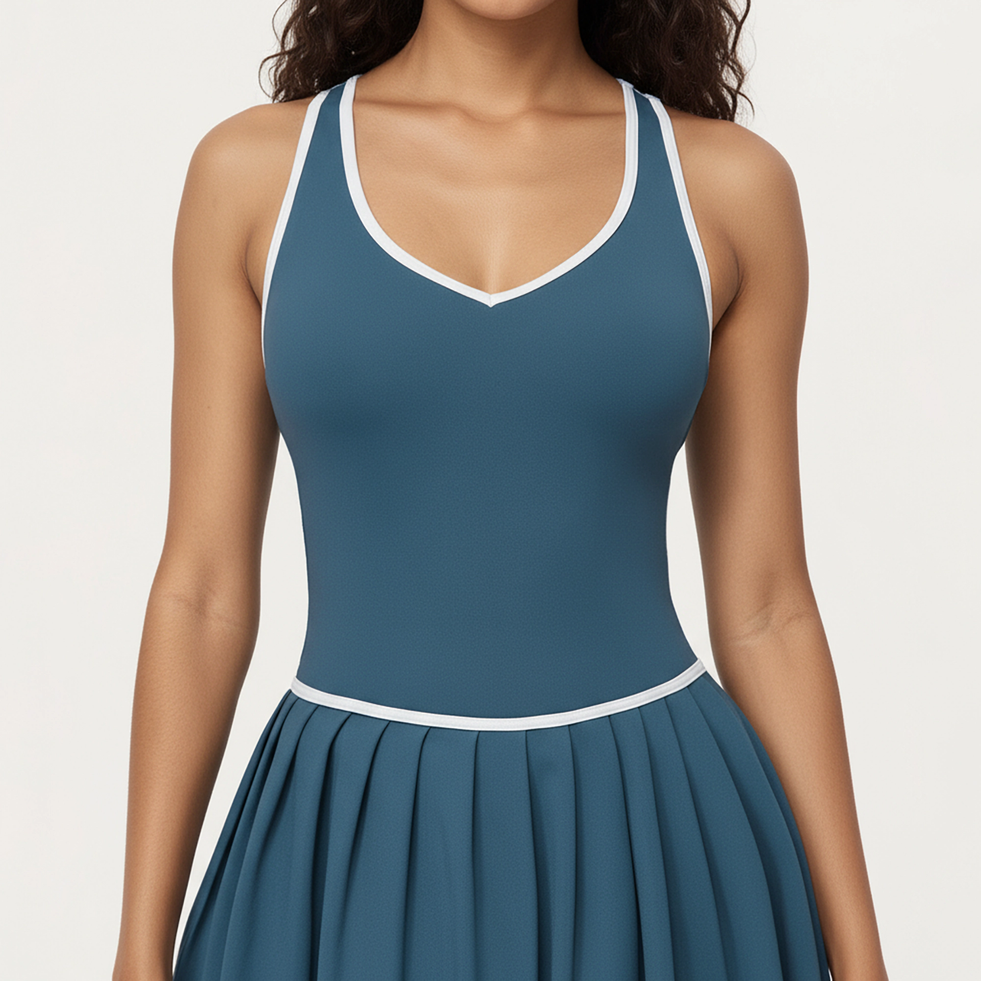 Anna-Kaci Women's Pleated Tennis Dress with Contrast Trim and Built-In Shorts