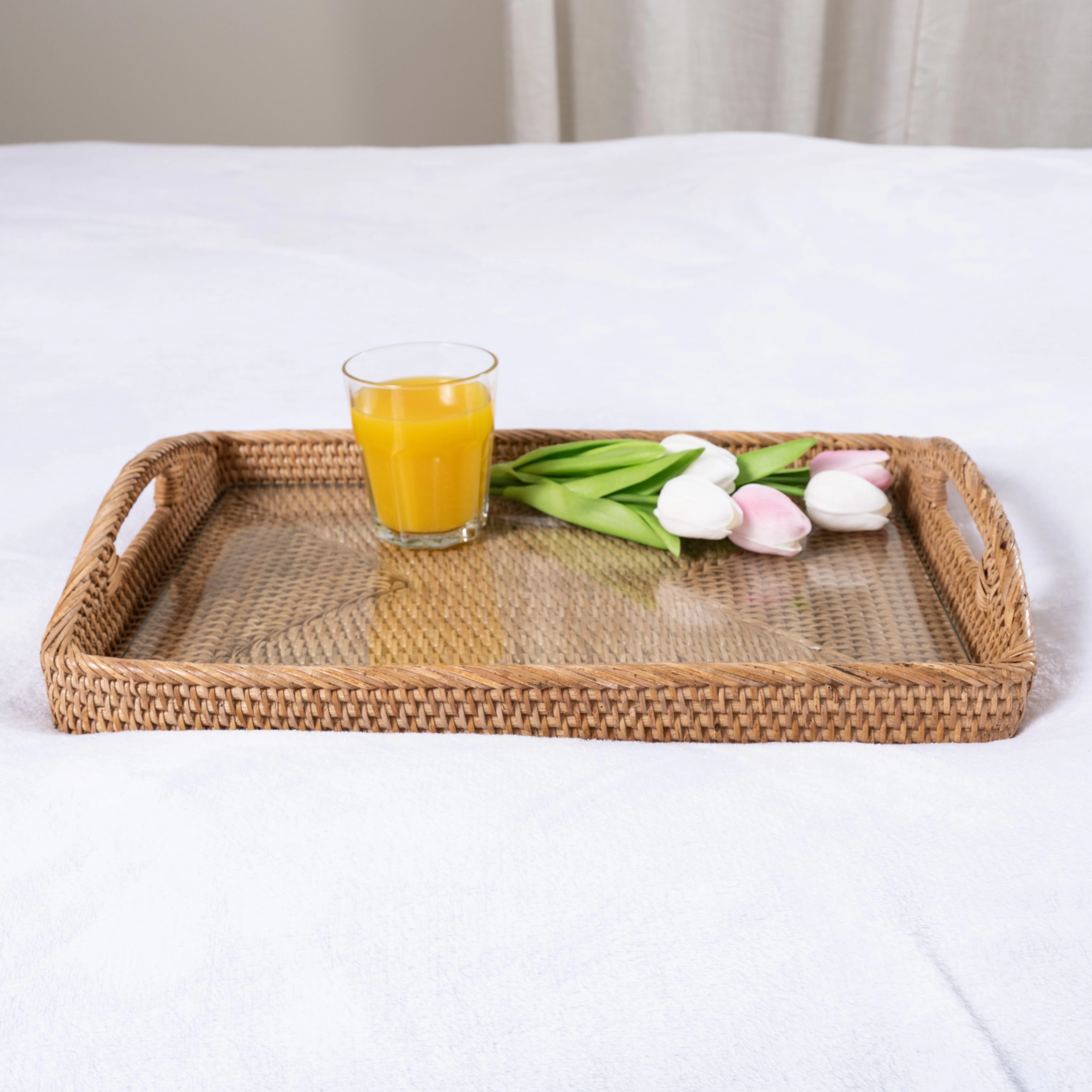 Saboga Home™ Rectangular Serving Tray with High Handles Glass Insert