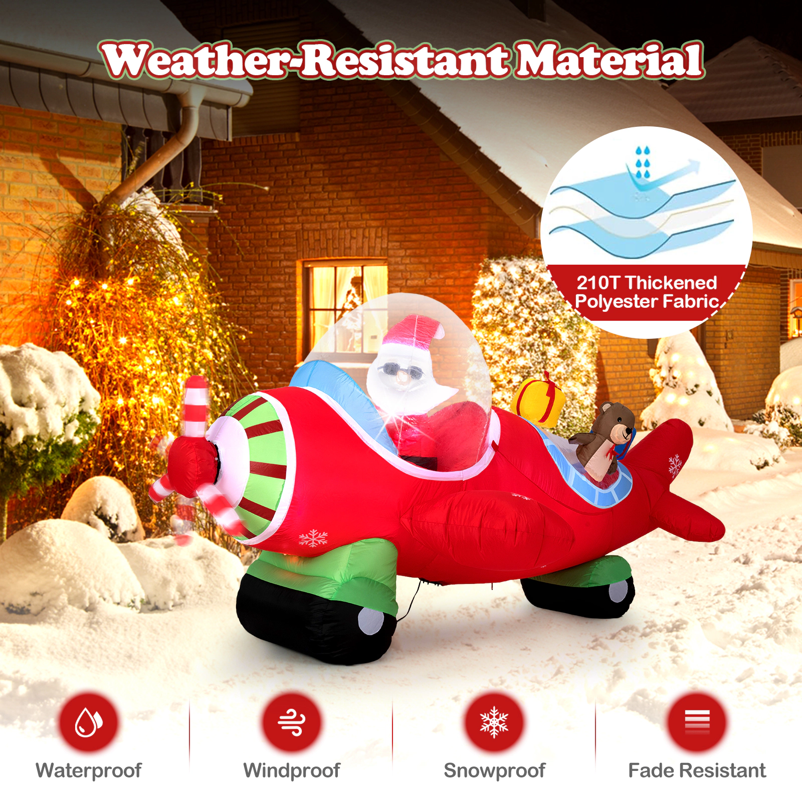 SUGIFT 7.2 Feet Christmas Inflatable Airplane with Gift Boxes and Spinning Propeller