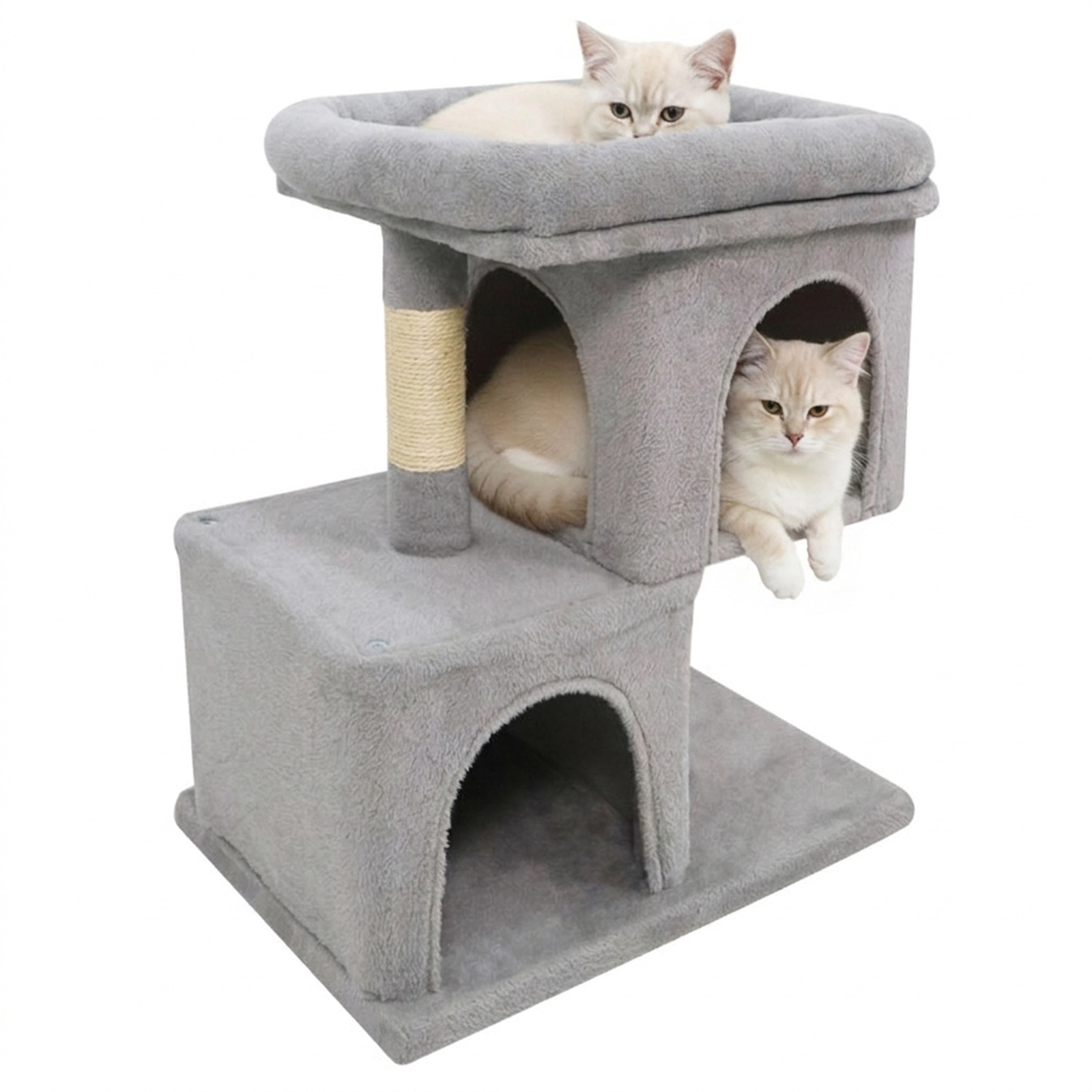 SUGIFT Modern Cat Tree Tower with Upholstered Perch & 2 Cat Condos 22-lb Capacity Each Layer 25.5-in Tall Gray