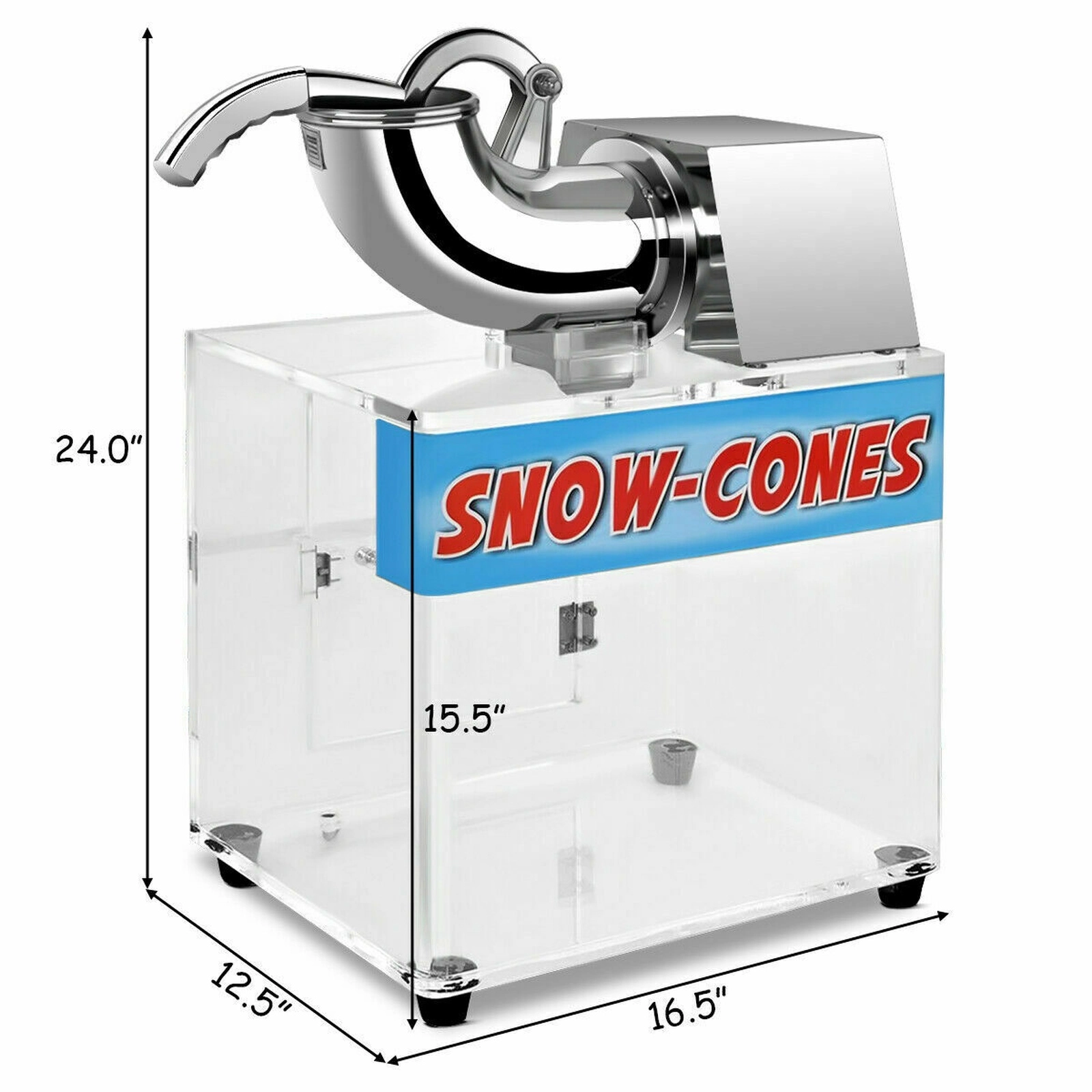 SUGIFT Stainless Steel Electric Snow Cone Machine with Dual Blades and Acrylic Ice Box 16.5-in W 12.5-in D 24-in H