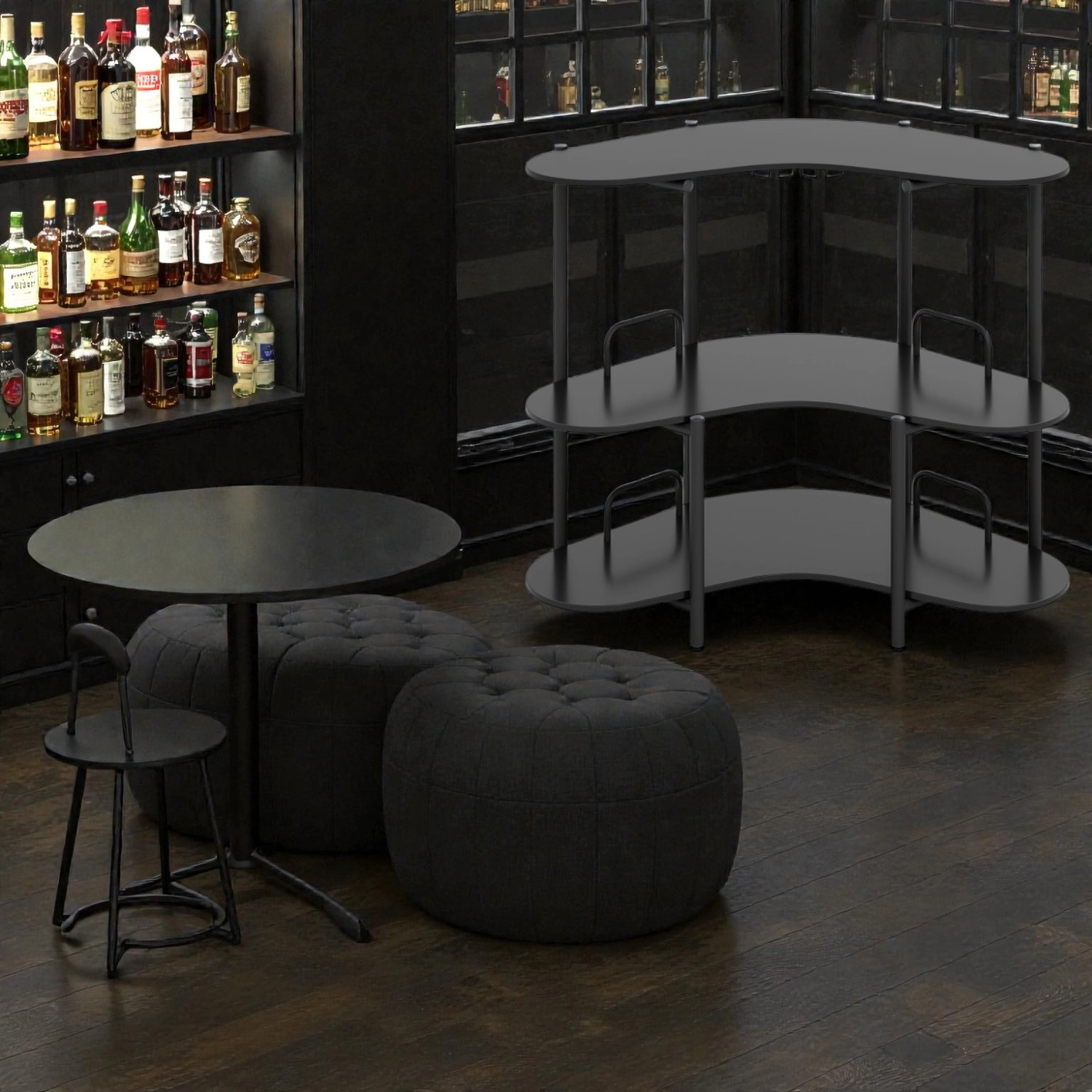 Hivvago Multi-Tier Bar Table with Built-In Glass Racks and Spacious Storage Shelving