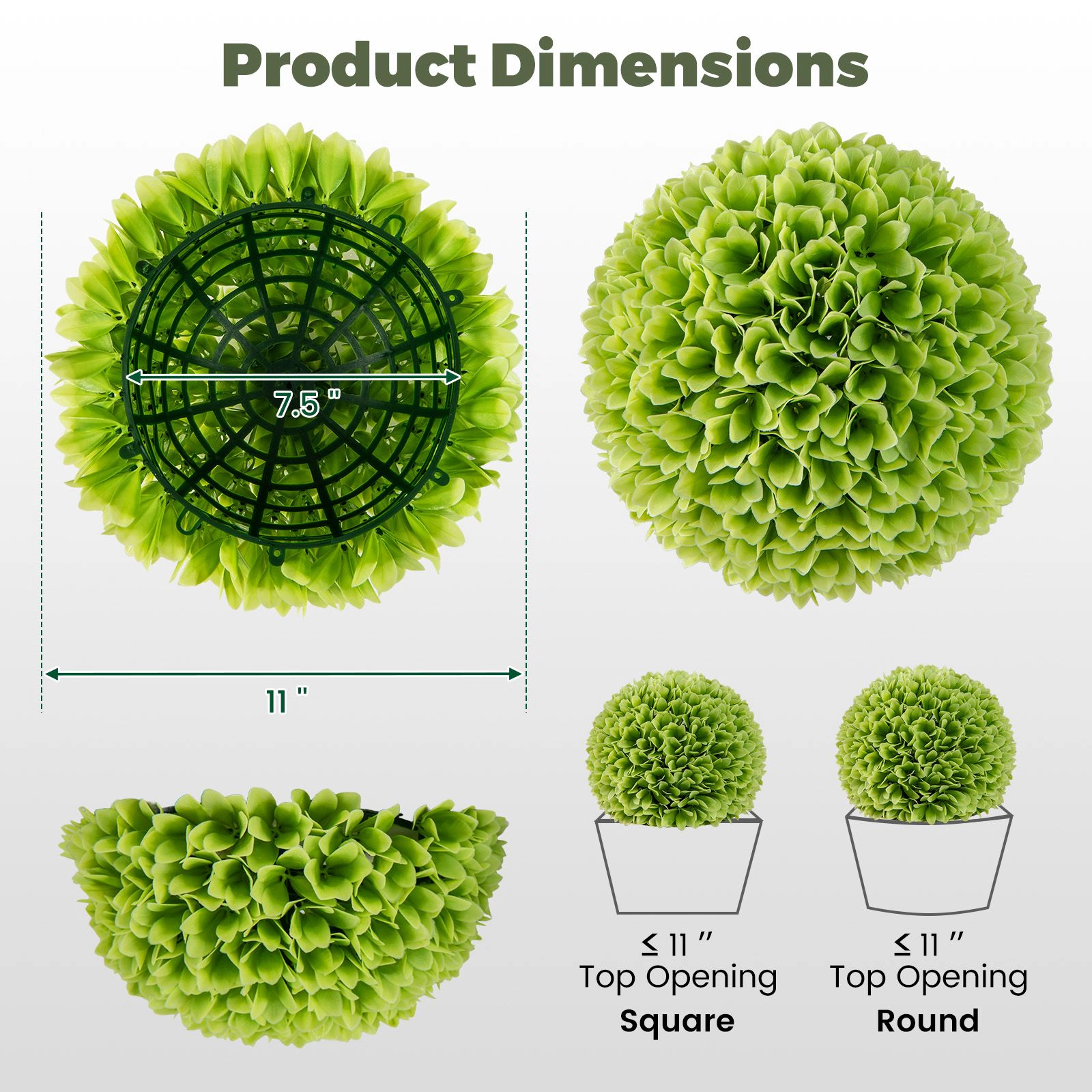 SlickBlue Artificial Topiary Balls with Lush PE Leaves, 11" Decorative