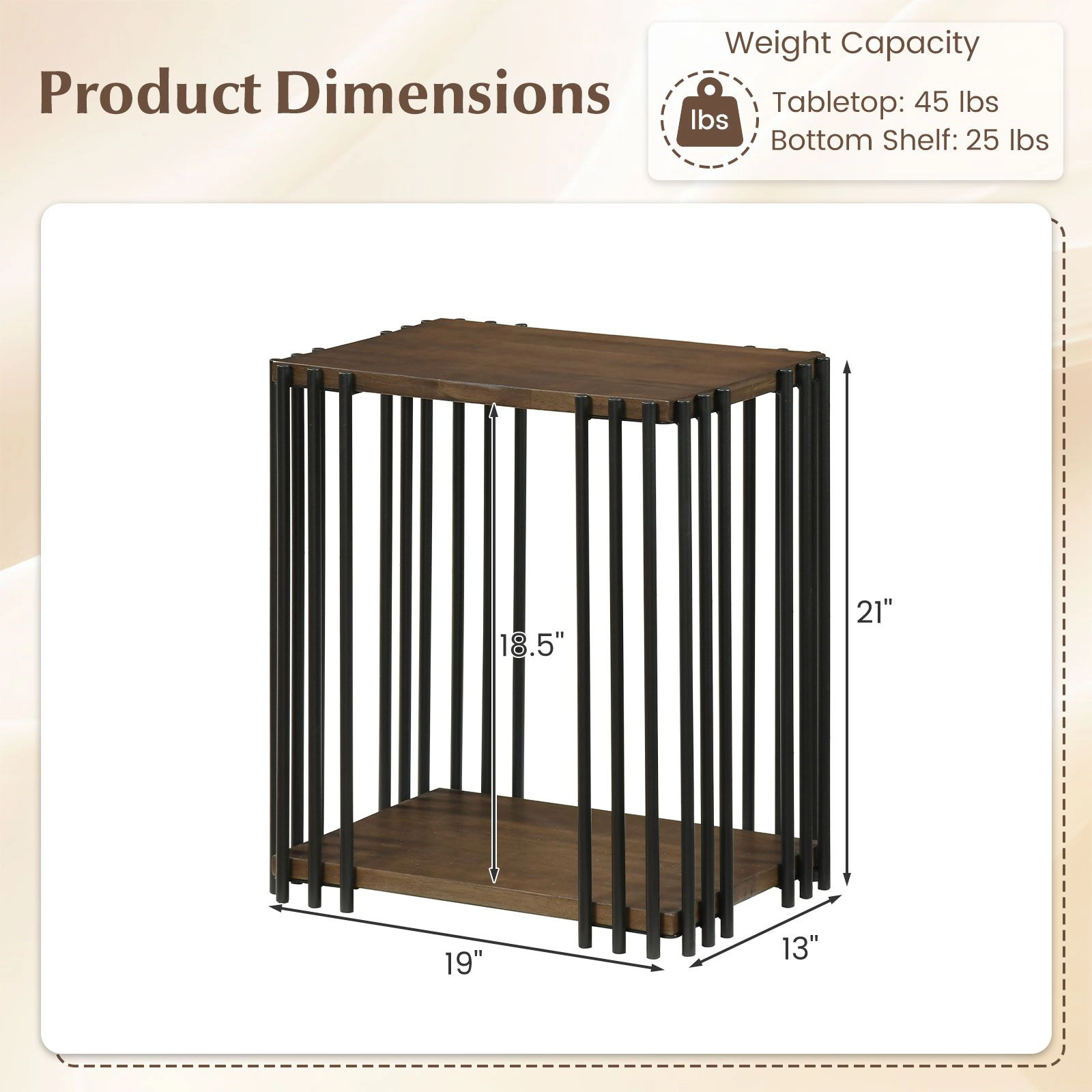 SlickBlue Rubber Wood Side Table with 2 Tier Storage Shelves