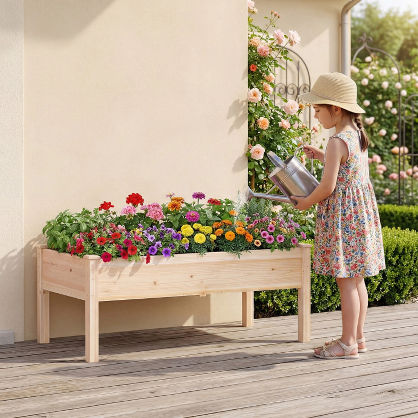 SUGIFT Wooden Raised Garden Bed with Legs Elevated Planter Box 48-in Frame Natural Fir Wood
