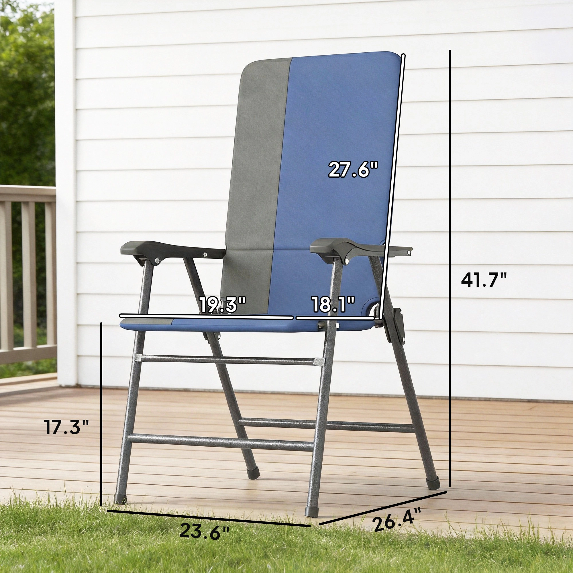 HONGGE Folding Patio Chairs Set of 2, Padded High Back Lawn Camping Chairs with Armrests, 600D Oxford Fabric
