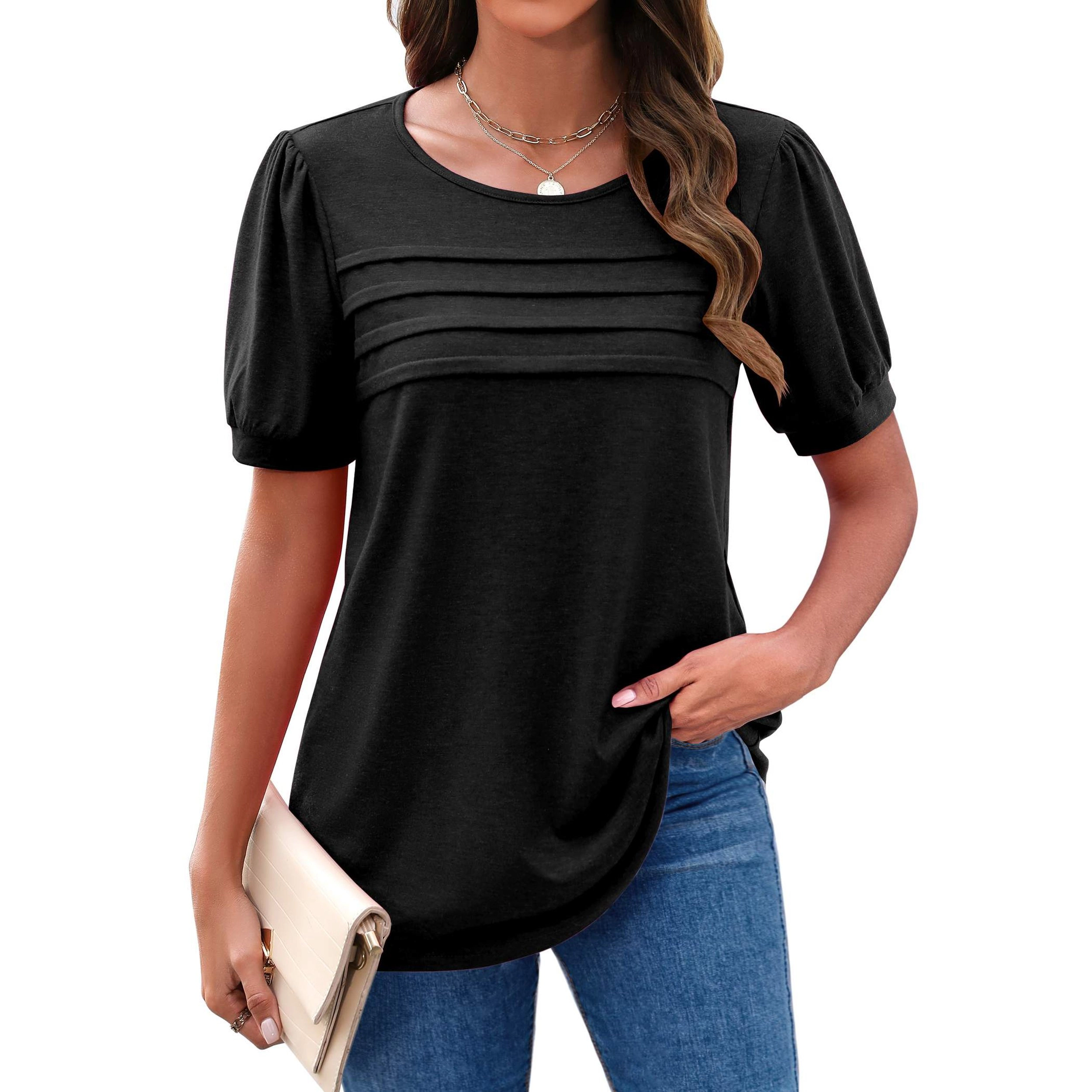 Zeagoo Women Puff Sleeve Crew Neck Tunic Blouse