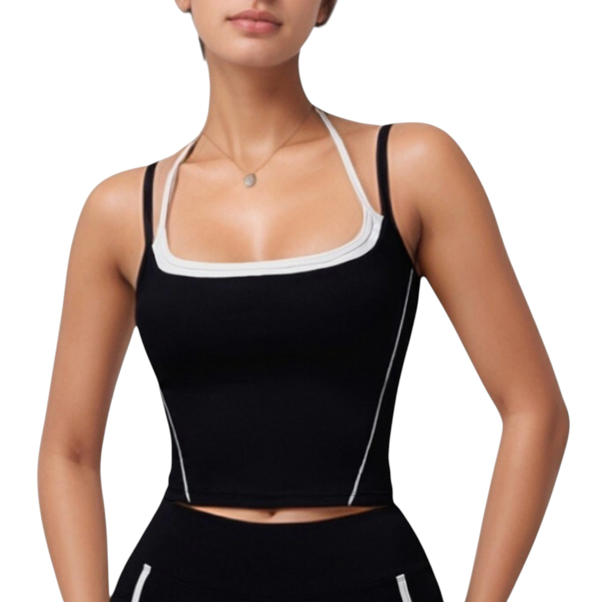 Anna-Kaci Womens Double Strap Square Neck Active Crop Top