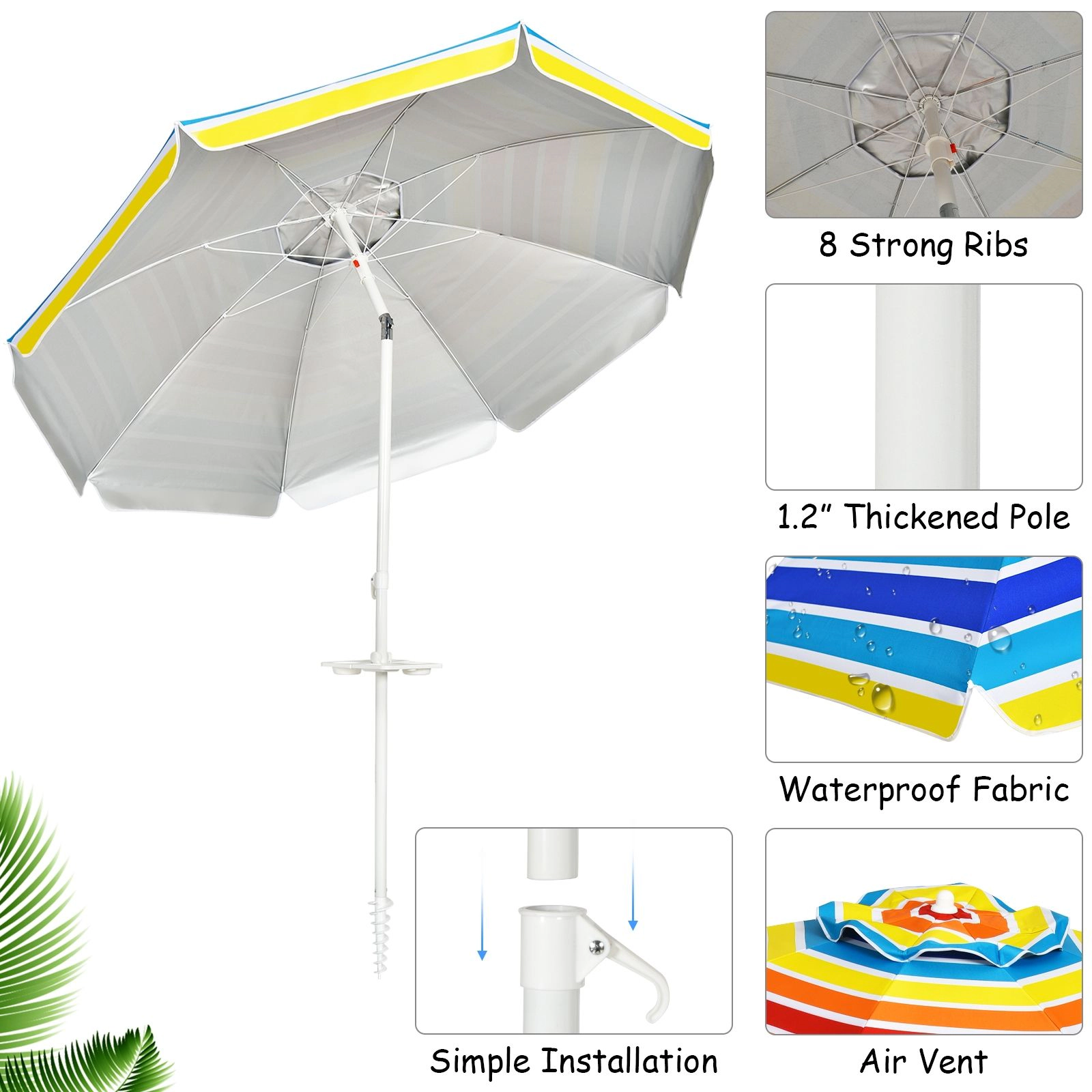 SlickBlue Portable Outdoor Beach Umbrella with Carry Bag and Vented Canopy
