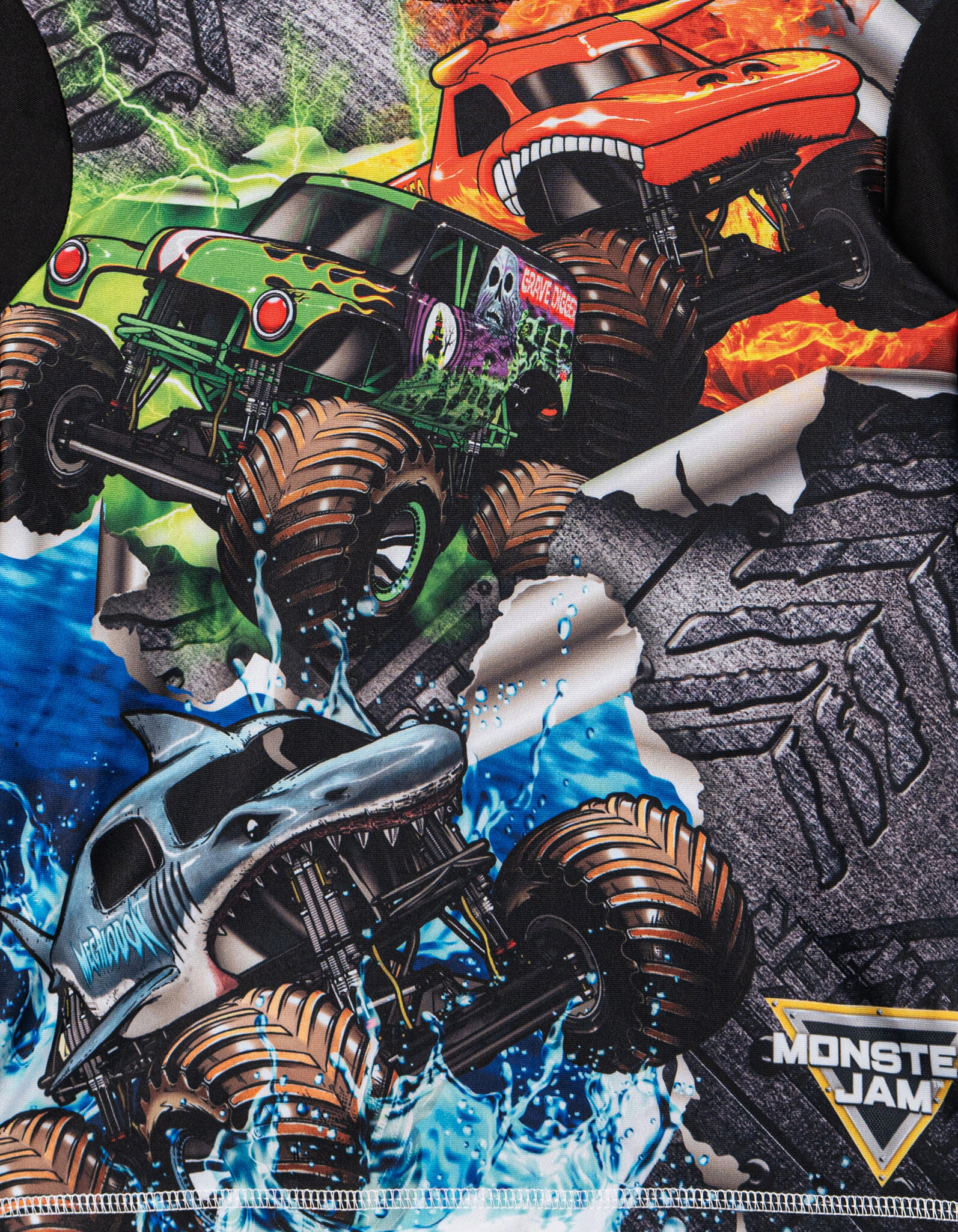 Monster Jam Boys' Long Sleeve Rash Guard and Swim Trunks Set