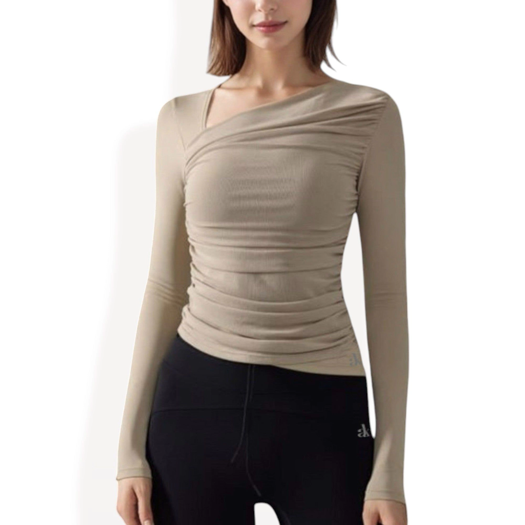 Anna-Kaci Women's One-Shoulder Athletic Top with Ruched Front Detail