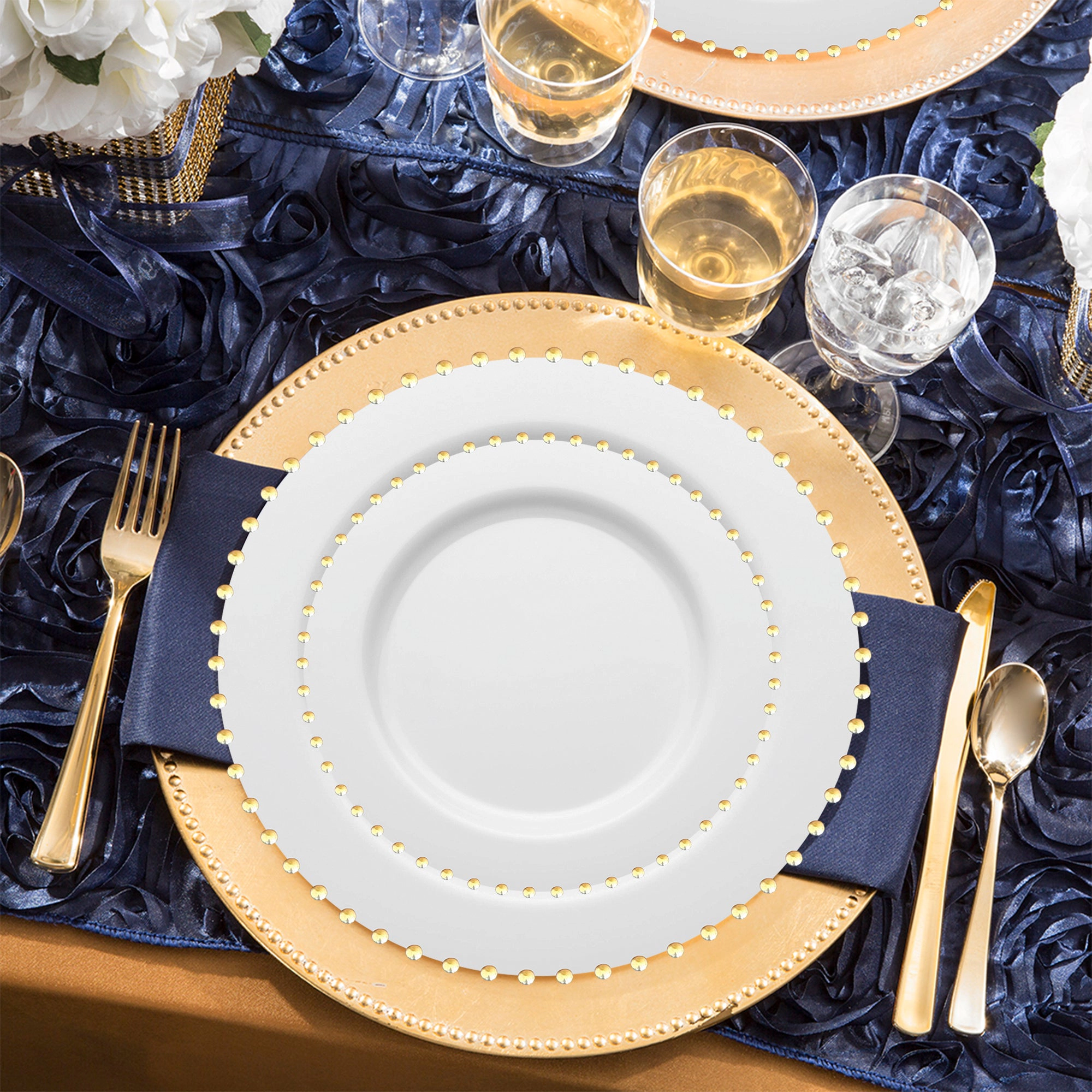 Smarty Had A Party White with Gold Pearl String Round Disposable Plastic Wedding Value Set