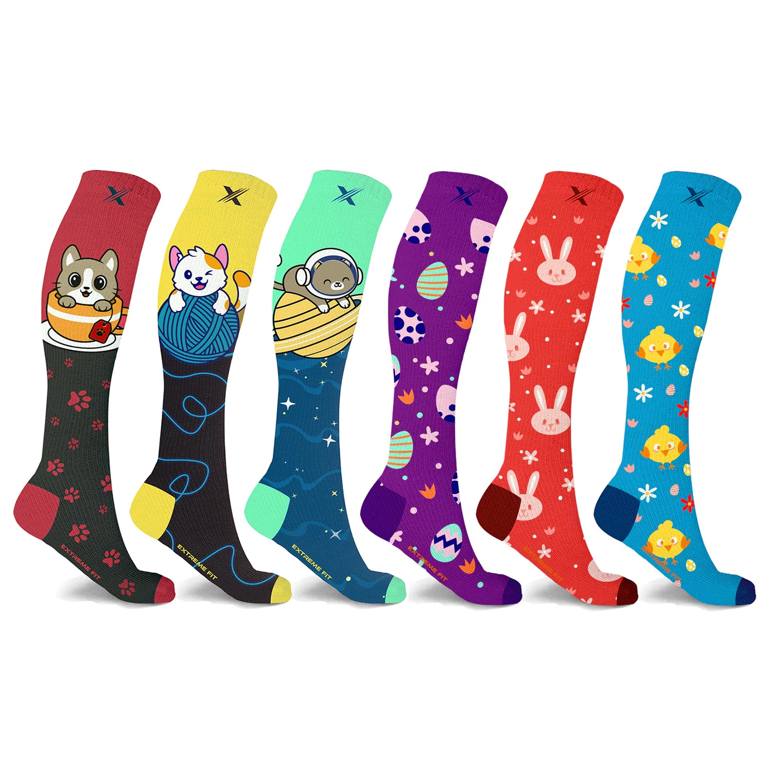 Extreme Fit Bunny, Chicks And Pets Love Expressive Knee-high Compression Socks - 6 Pair