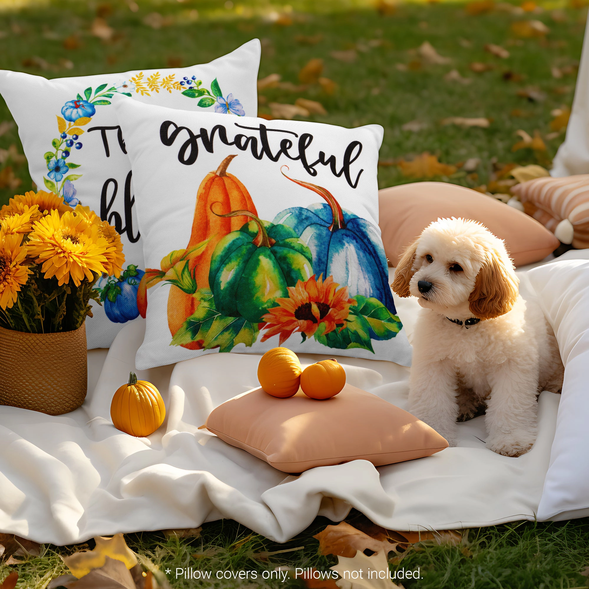 G128 Seasonal Pumpkin Thankful Decorative Throw Pillow Covers