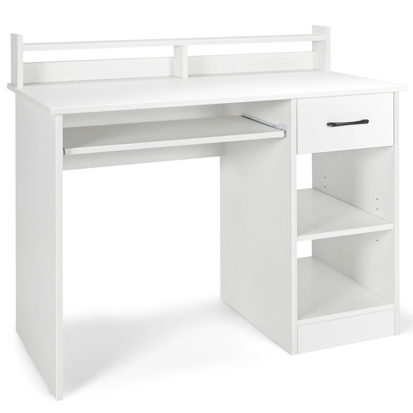 SUGIFT Wide Desktop Study Laptop Desk with Drawer and Keyboard Tray 448.5-lb Total Capacity White/Black