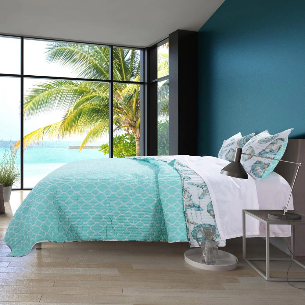 Barefoot Bungalow Oversized 100% Microfiber Polyester Cruz Reversible Quilt And Pillow Sham Set - Twin 68x88", Multi