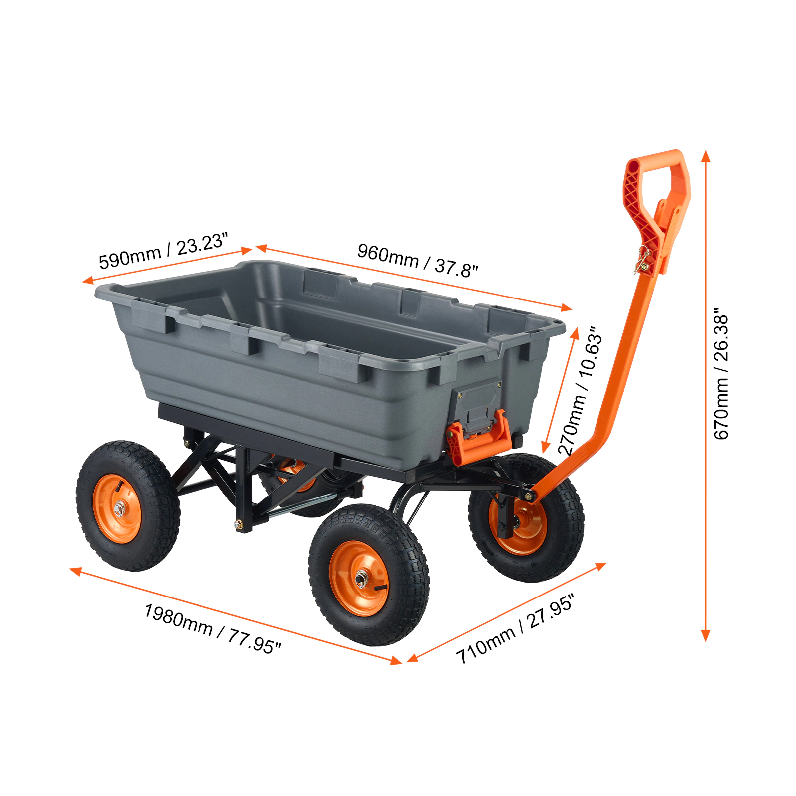 HONGGE Garden Cart Durable Poly Dump Cart with Simple Assembly Steel Structure Versatile Dump Wagon with Dual-Function