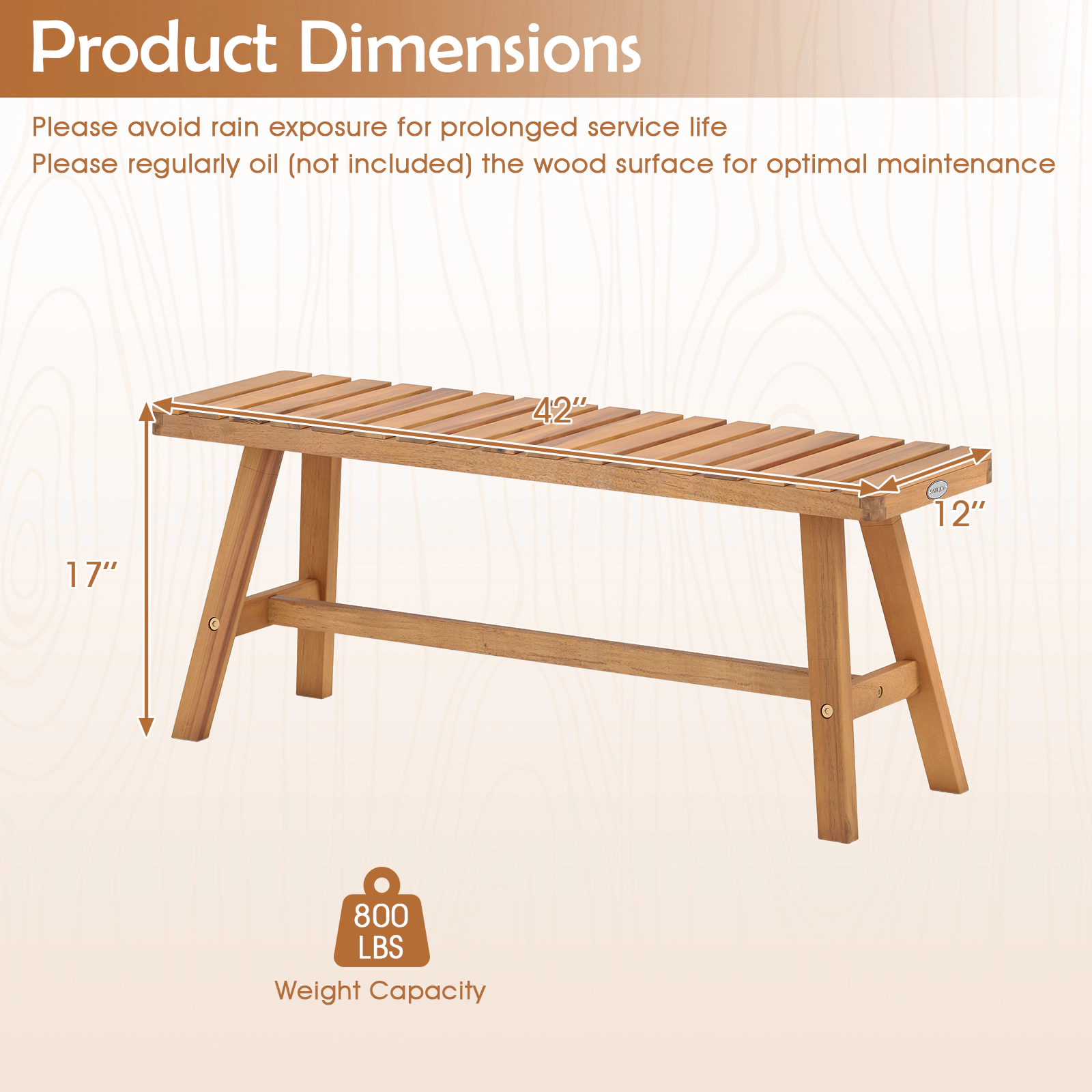 SUGIFT Set of 2 Natural Acacia Wood Backless Benches, 42 in, Outdoor Patio, Balcony, Garden