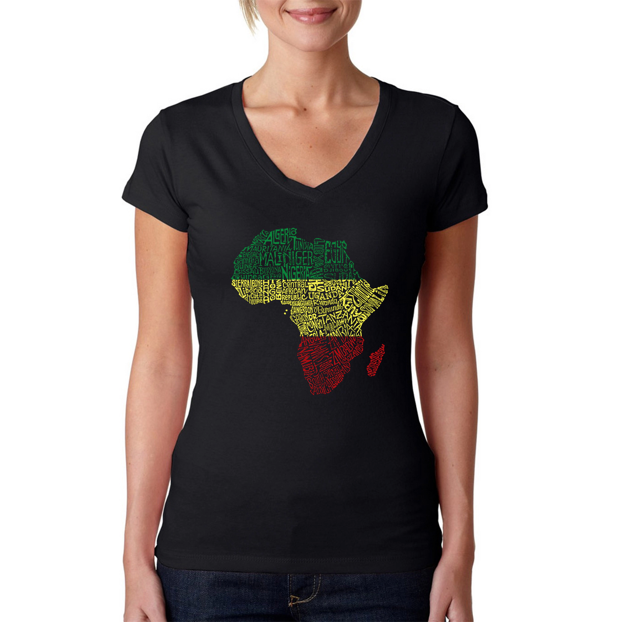 LA Pop Art Womens Word V-Neck T-Shirt - Countries Africa