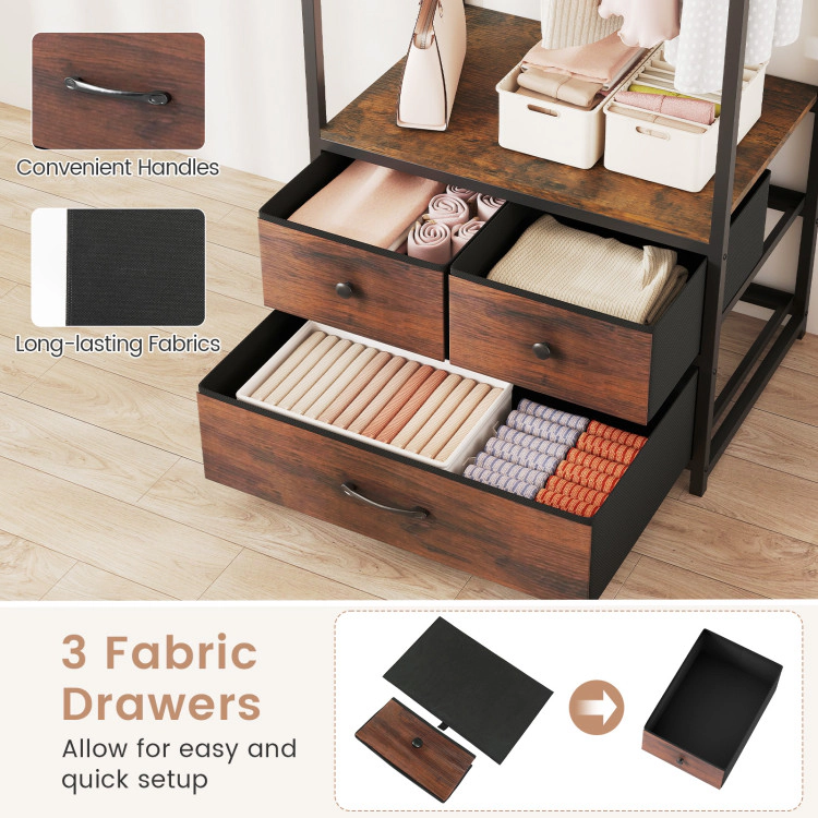Hivvago Clothes Rack with Drawers and Shelves with Side Hooks and Metal Frame