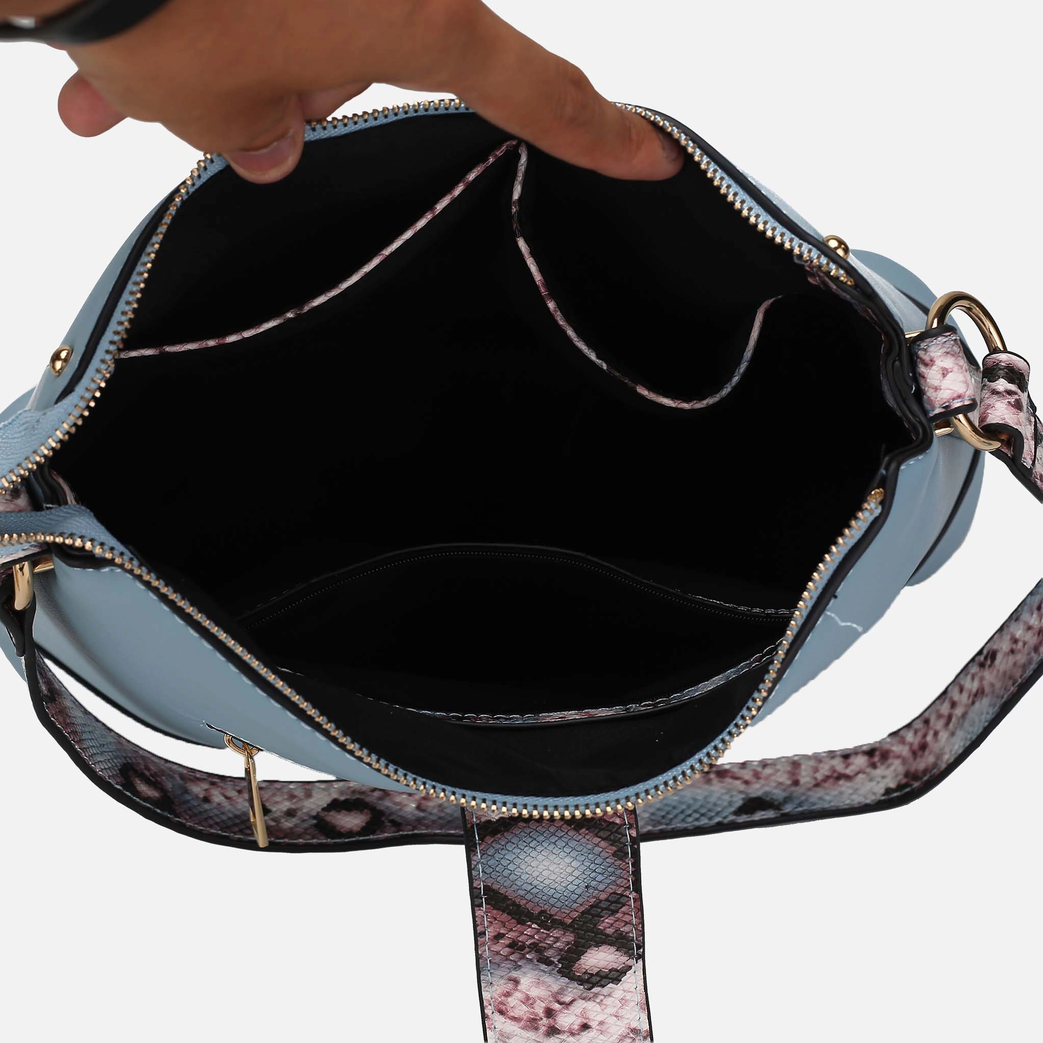 Mia K Collection Ezra Shoulder Bag - Vegan Leather, Snake-Embossed Trim, Removable Strap