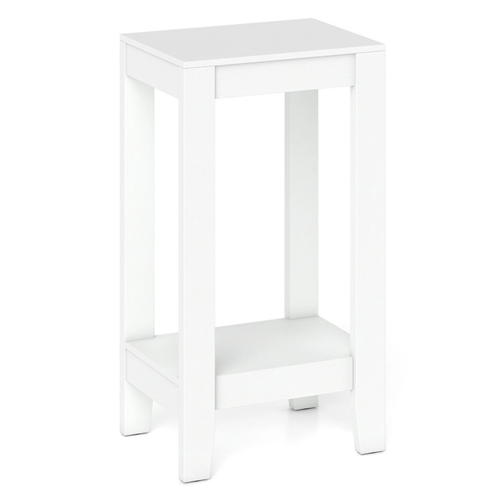 SUGIFT White 29-Inch Tall 2-Tier Nightstand with Storage Shelf and Wooden Legs