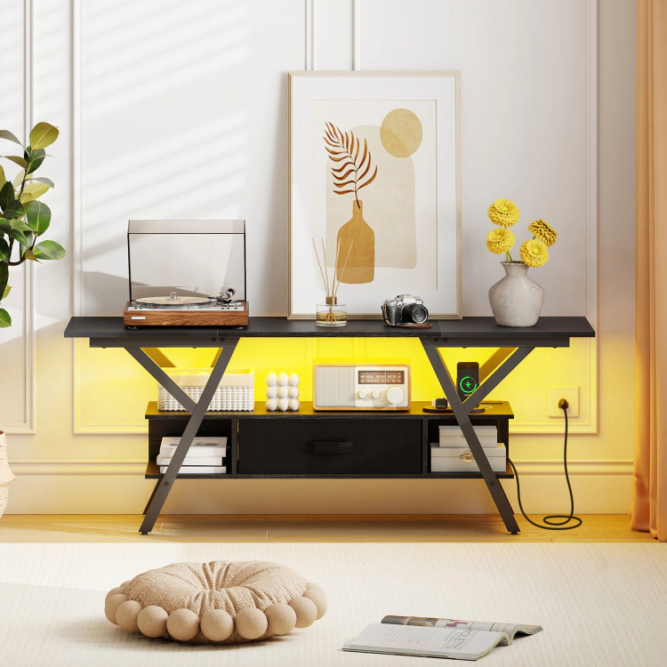 Hivvago Tv Stand For 65 Inch Tvs With Power Outlets And Led Lights