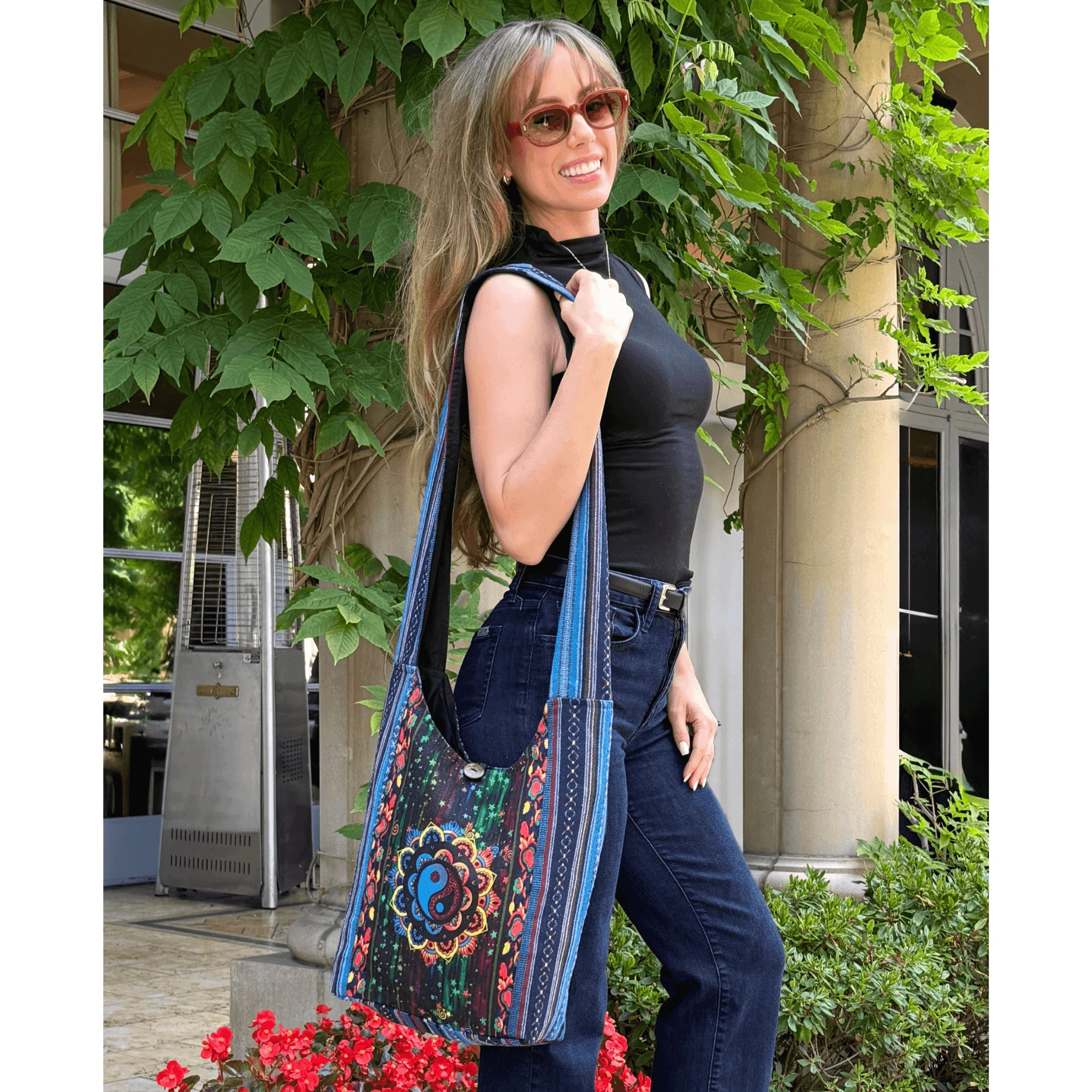 Kathmandu Collection Womens Yin Yang Print Hobo Bag