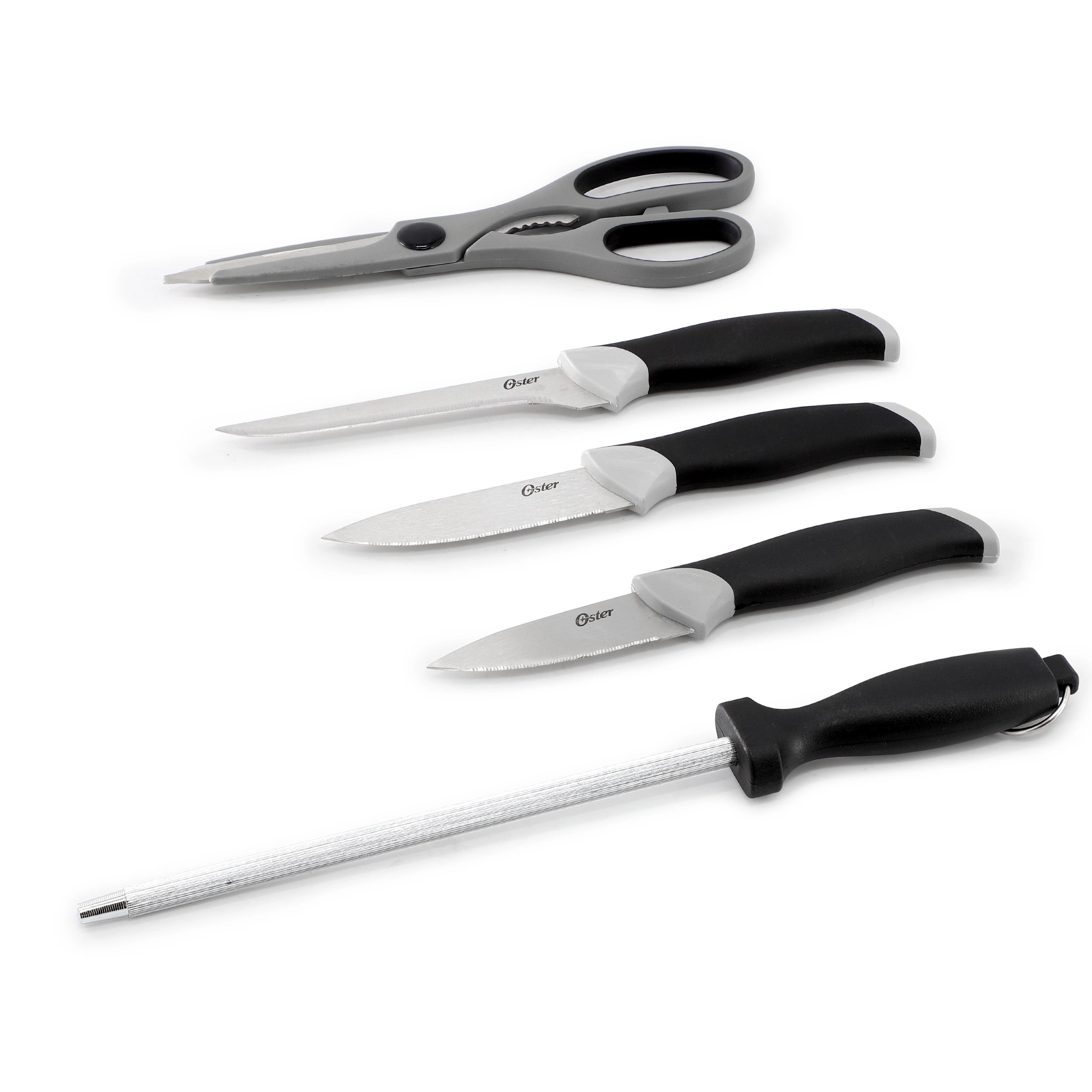 Oster Lindbergh 22 Piece Stainless Steel Cutlery Set with Storage Block in Black