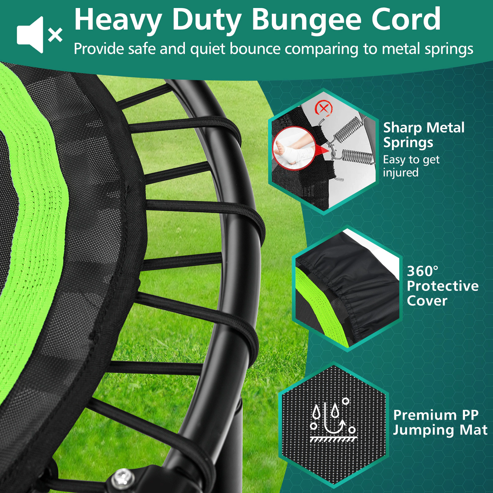 SUGIFT Green Adjustable Handrail and Resistance Bands 40 Inch Foldable Adult Fitness Rebounder