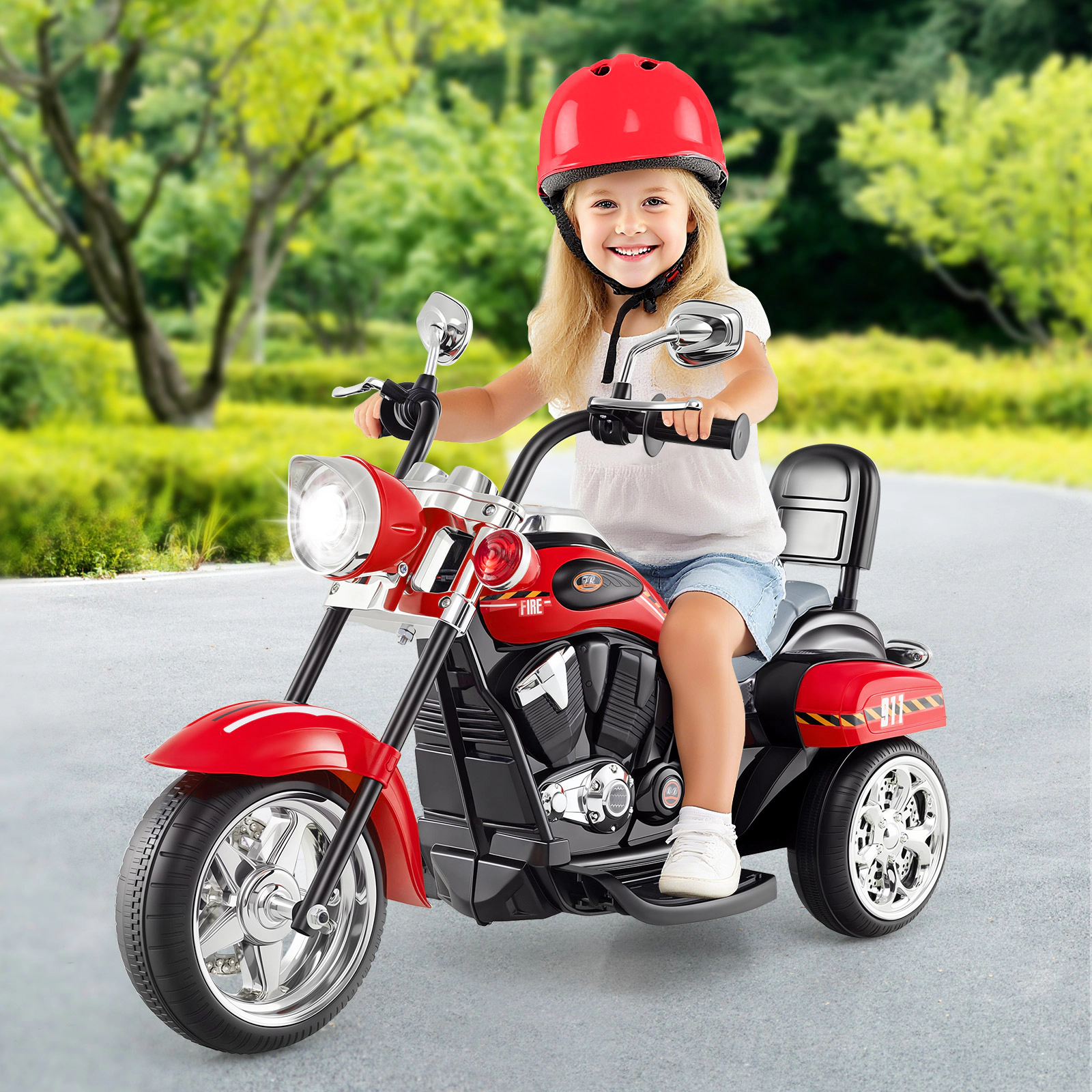 SUGIFT Horn and Headlight 6V Powered Toddler 3-Wheel Chopper Ride-On Motorbike