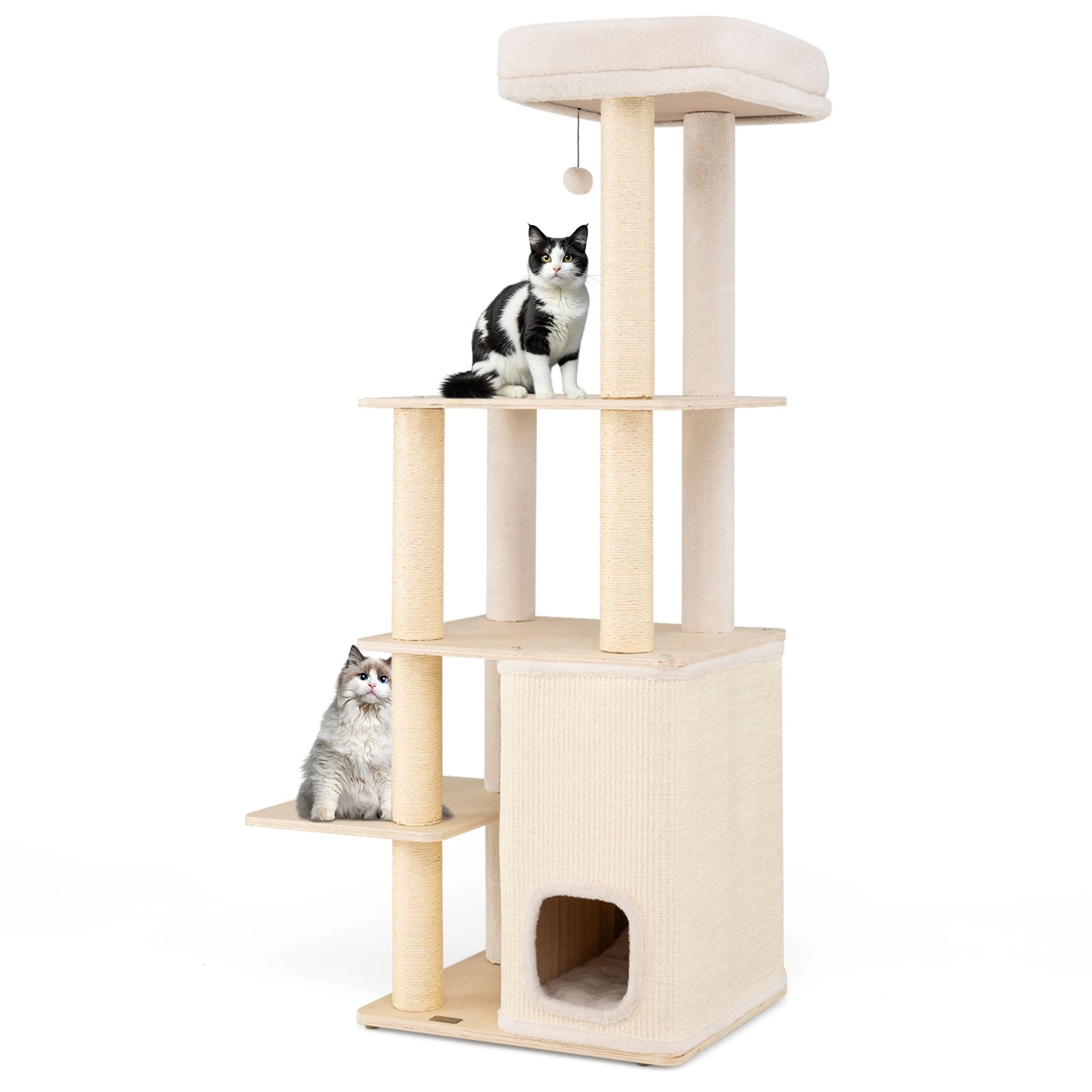 SlickBlue 63 Inch Cat Tower with Bamboo Condo & Scratching Posts