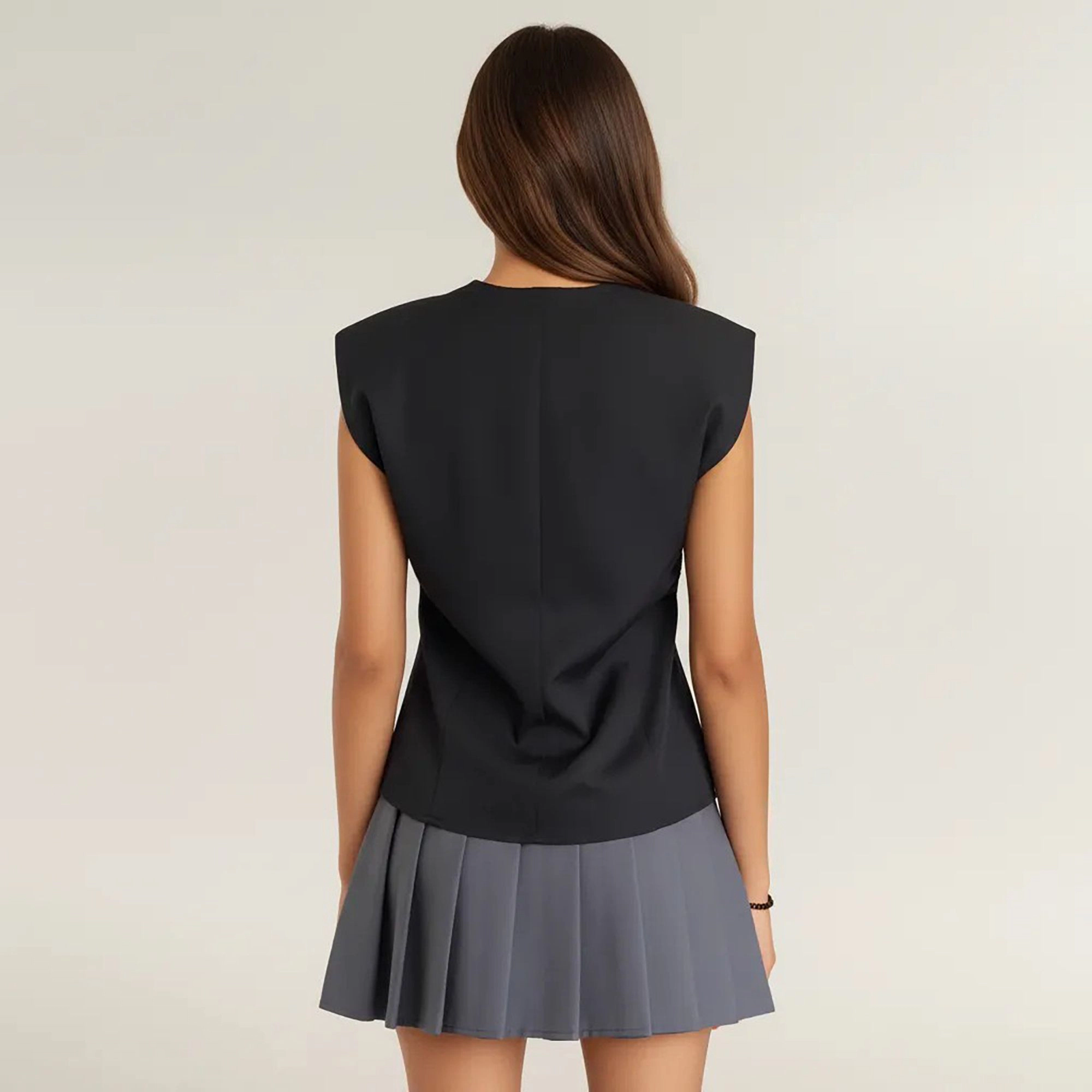 Anna-Kaci Women's Sleeveless Tailored Vest with V Neckline and Decorative Button Front