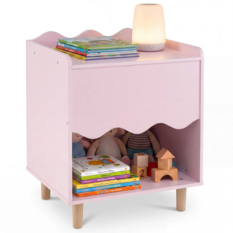 Hivvago Toddler Scalloped Side Table with Wide Top & Open Compartment