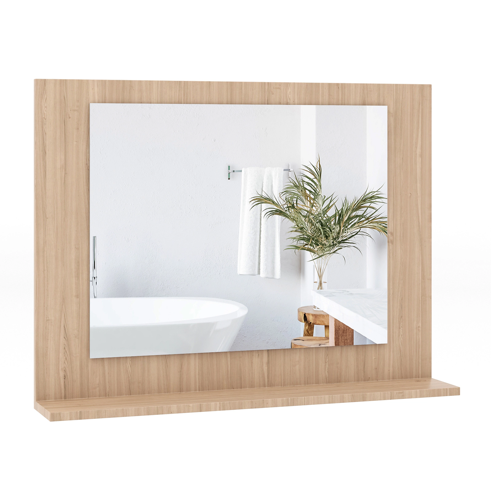 SUGIFT Wall-Mount Rectangle Bathroom Mirror with Storage Shelf 23.5 x 17.5 in Brown Wood Frame
