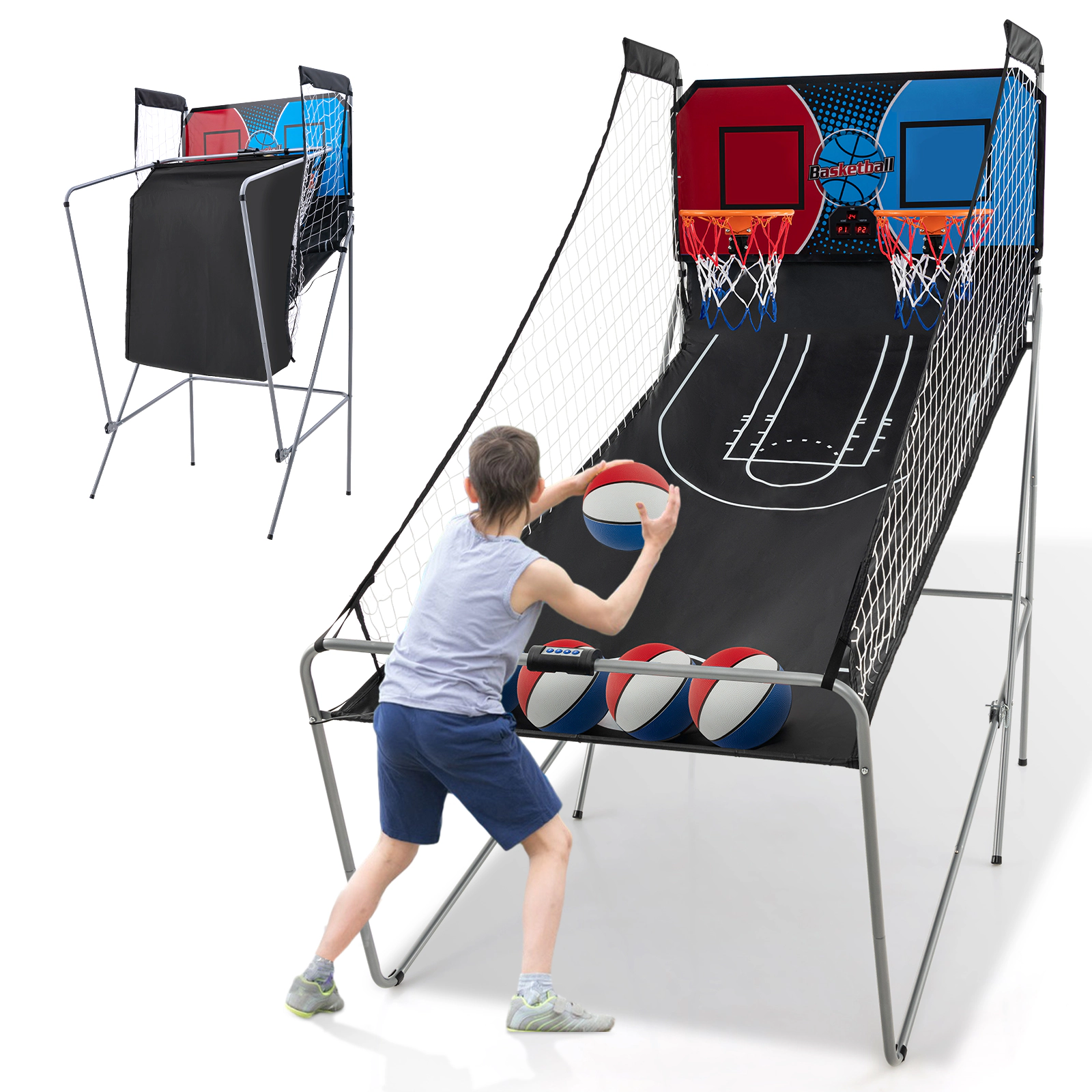SUGIFT Dual Shot Foldable Basketball Arcade Game with 8 Game Modes Electronic Scorer 12-in Rim and 4 Balls